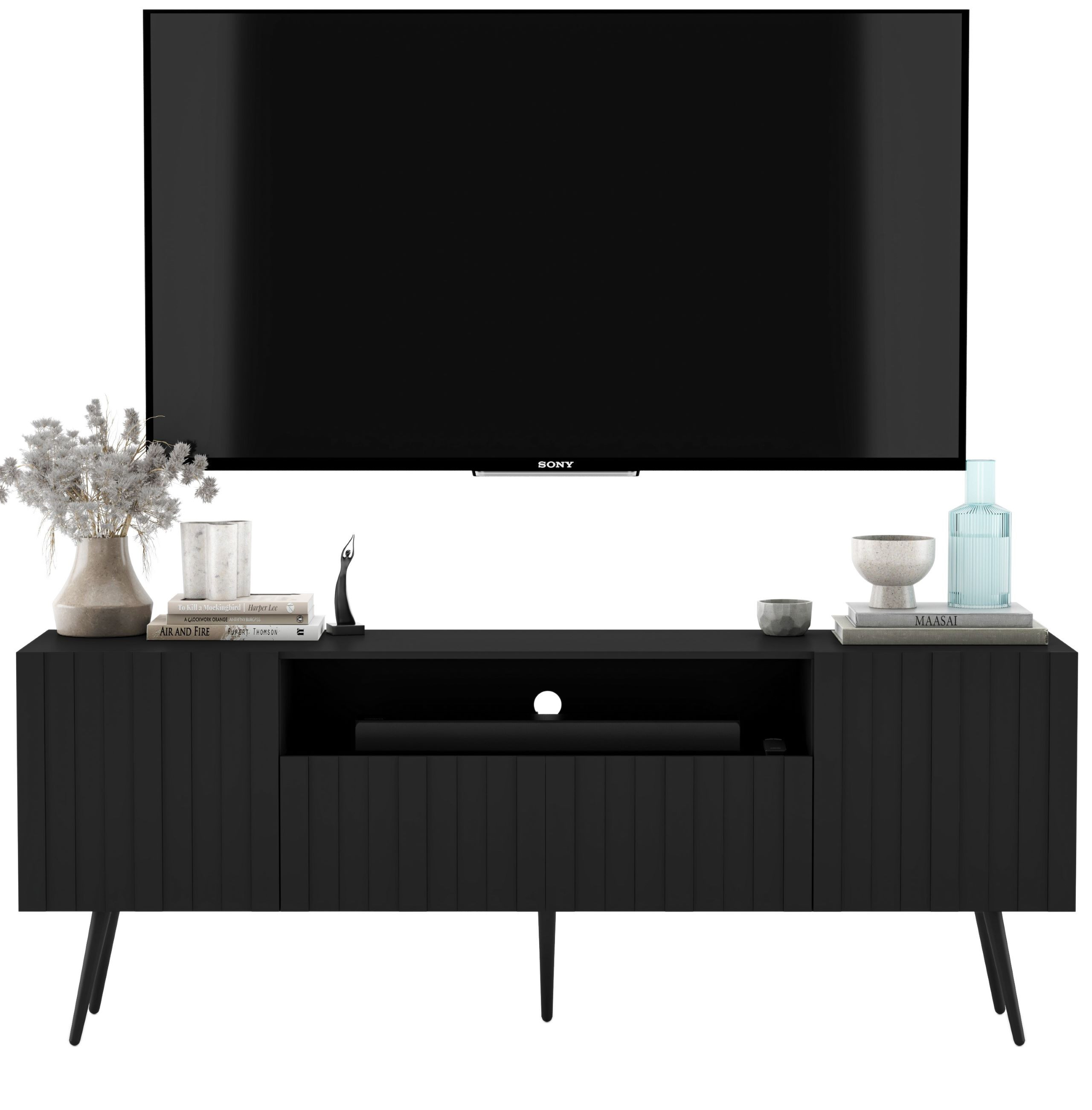 Komoda RTV Nowoczesna Szafka RTV Glamour Czarny Mat 150 cm
