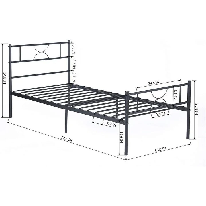 Twin Size Bed Frame Platform Metal with Headboard/Underbed Storage/Steel Slats, Heavy-Duty Mattress Foundation