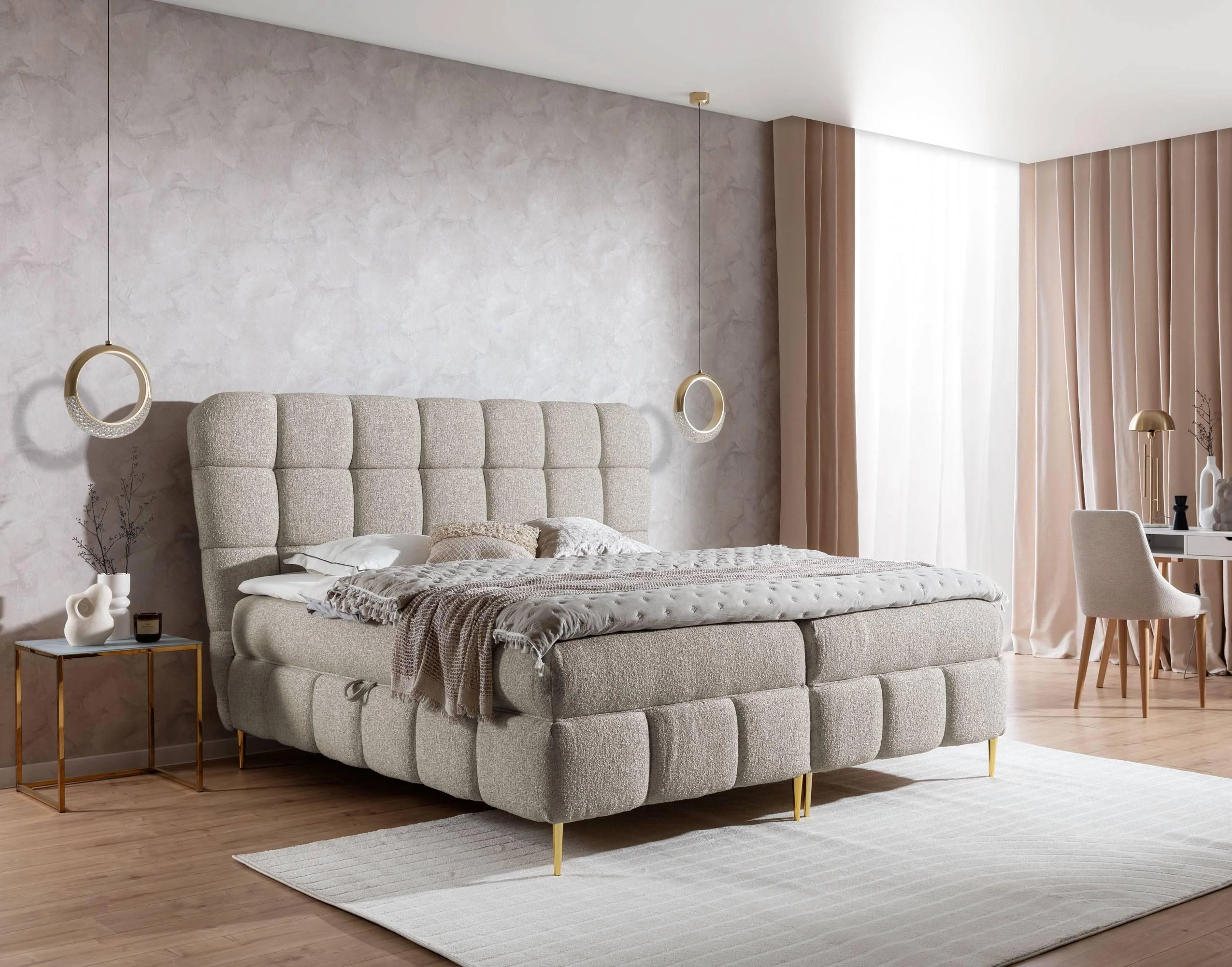Boxspring Loran in bouclé met opbergruimte 160 x 200 cm