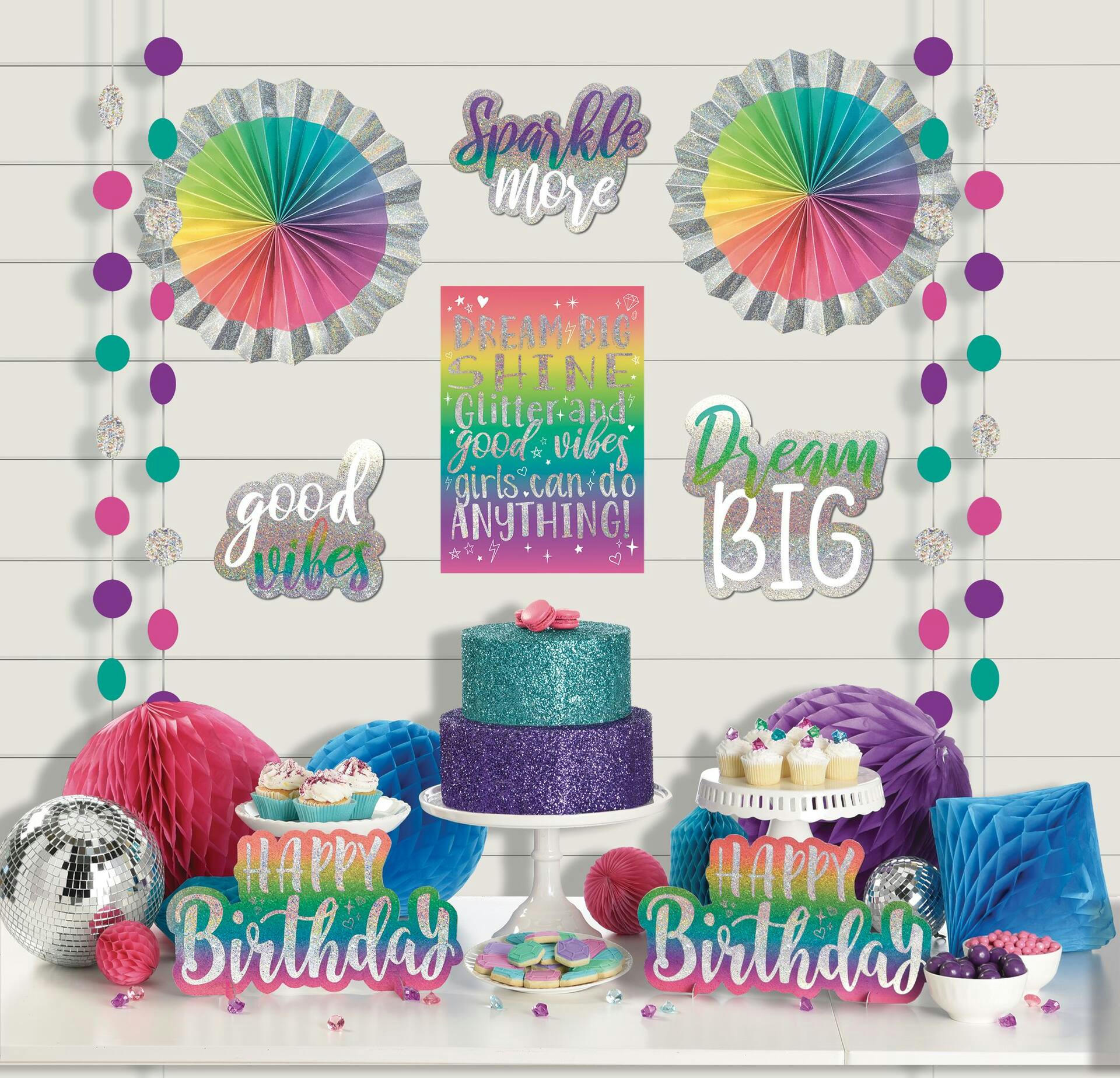 Prismatic Sparkle Birthday Room Decorating Kit, 12-pc