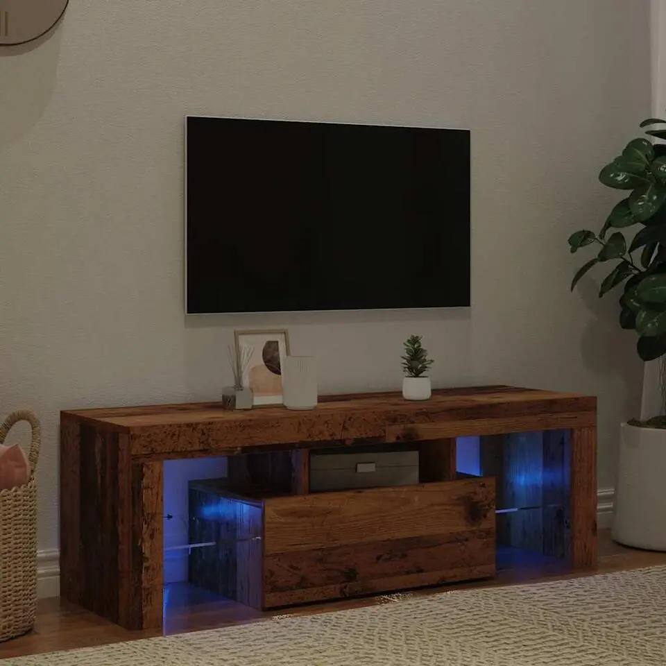 vidaXL - TV-meubel met LED-verlichting - Oud hout - 120x36.5x40 cm