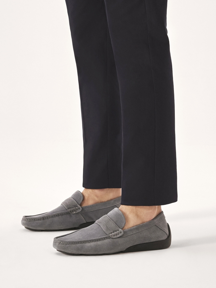 Grey suede moccasins