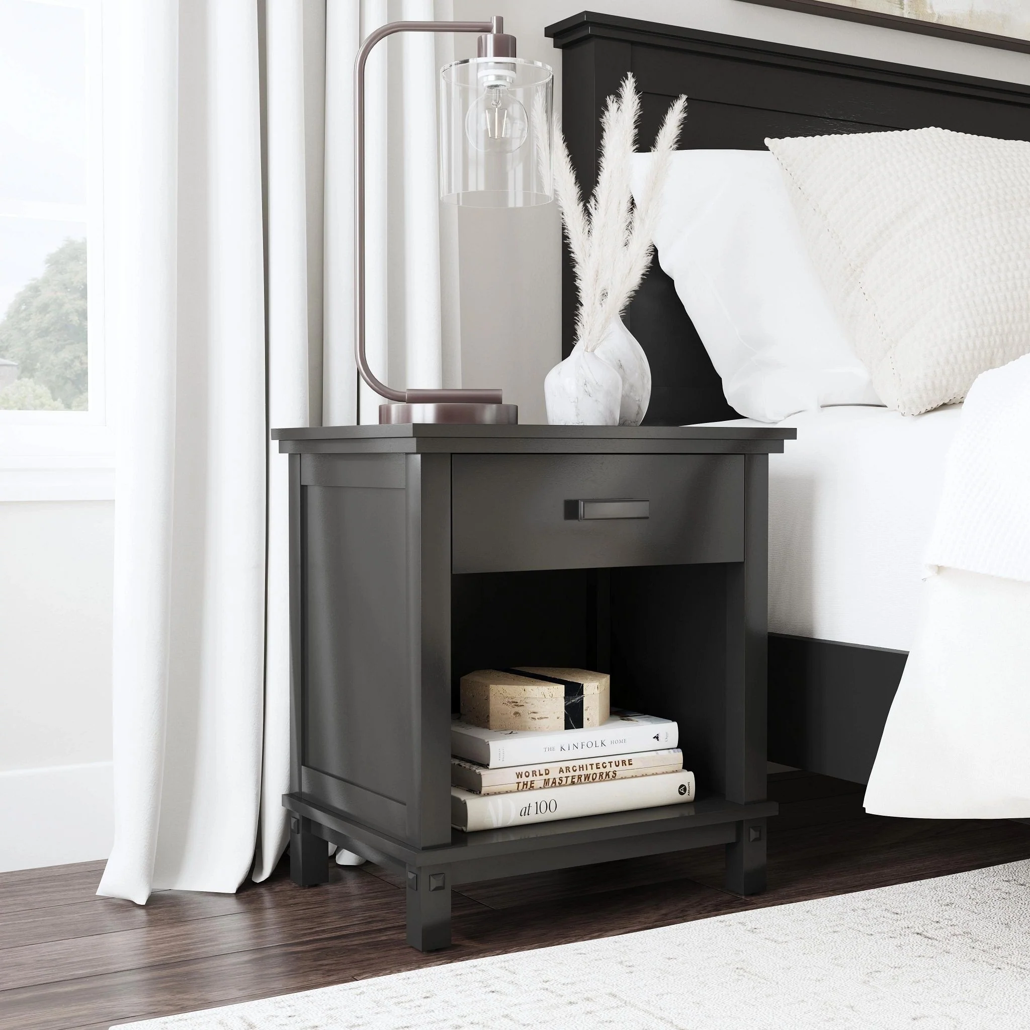 Homestyles Oak Park Black Wood Nightstand