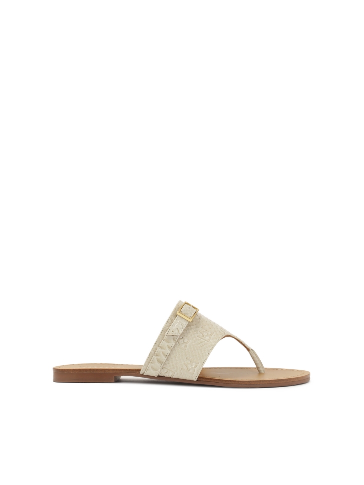 Embossed leather flat flip flops