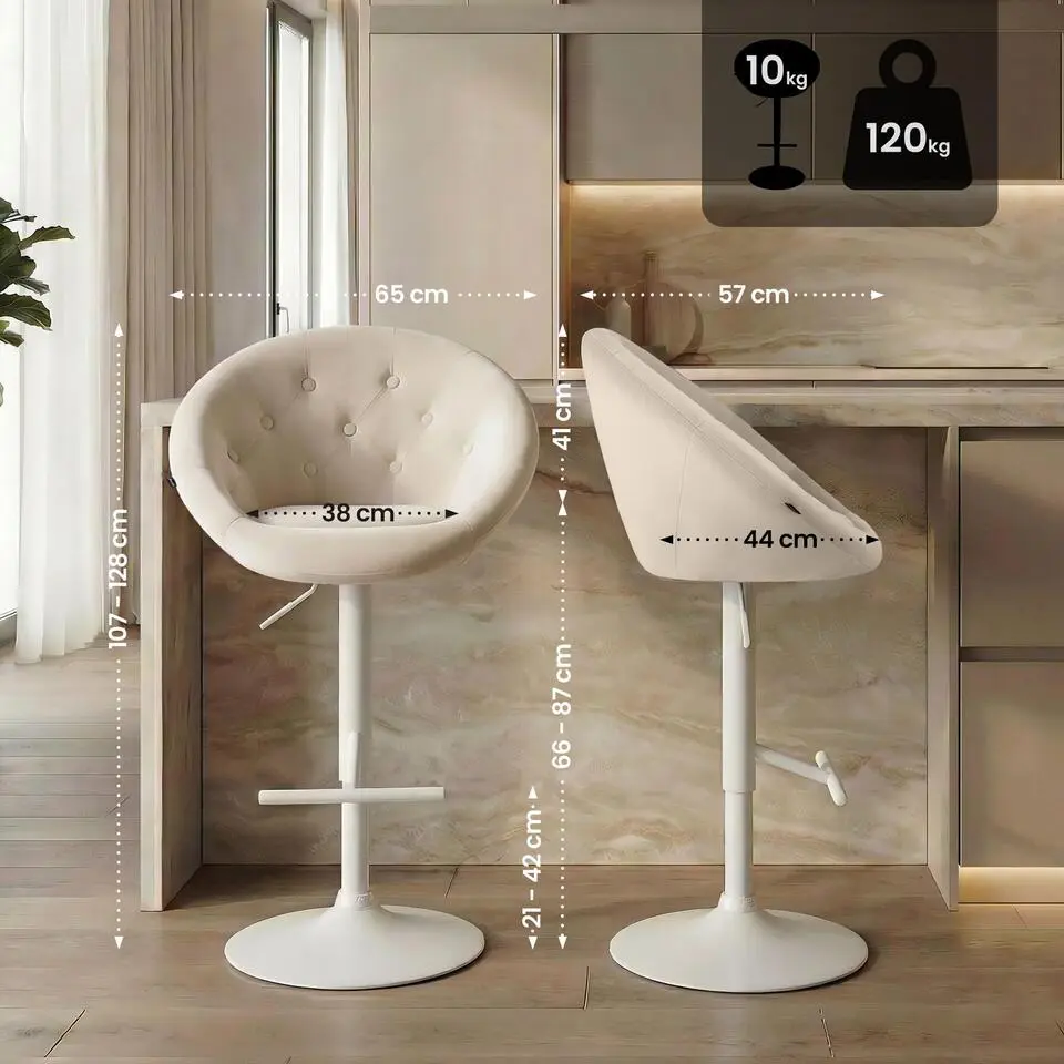 CLP Barkruk London wit Frame - Fluweel - creme