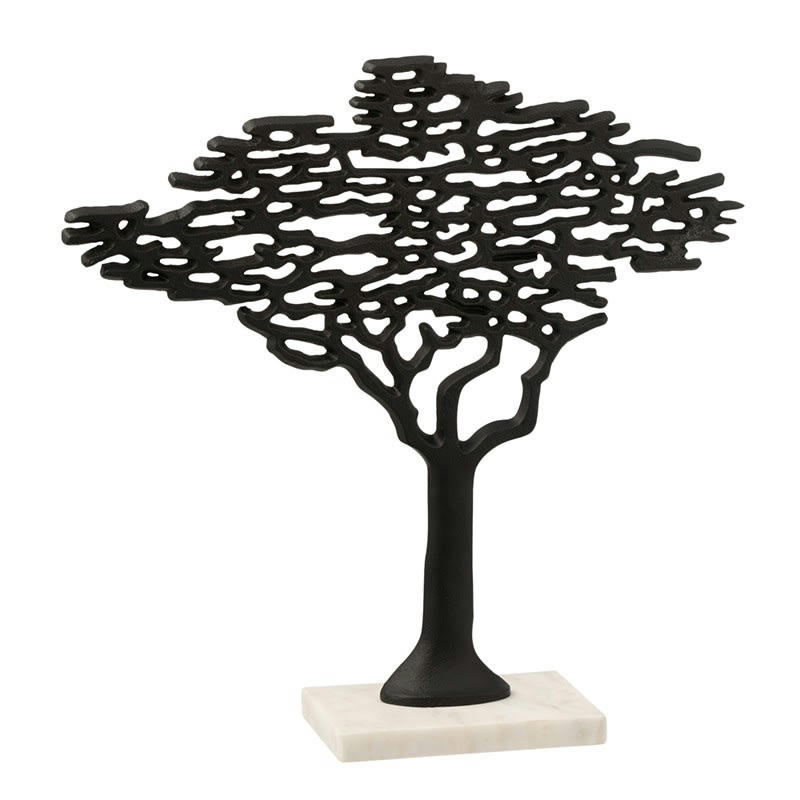 MARBRE - Arbre alu noir pied marbre blanc H56cm
