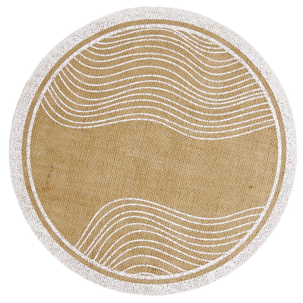 Set de table rond en jute naturel et blanc motif soleil ou vague Ø38cm