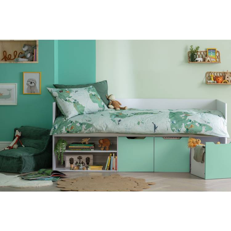 Habitat Jude Storage Cabin Bed With Mattress - White / Green