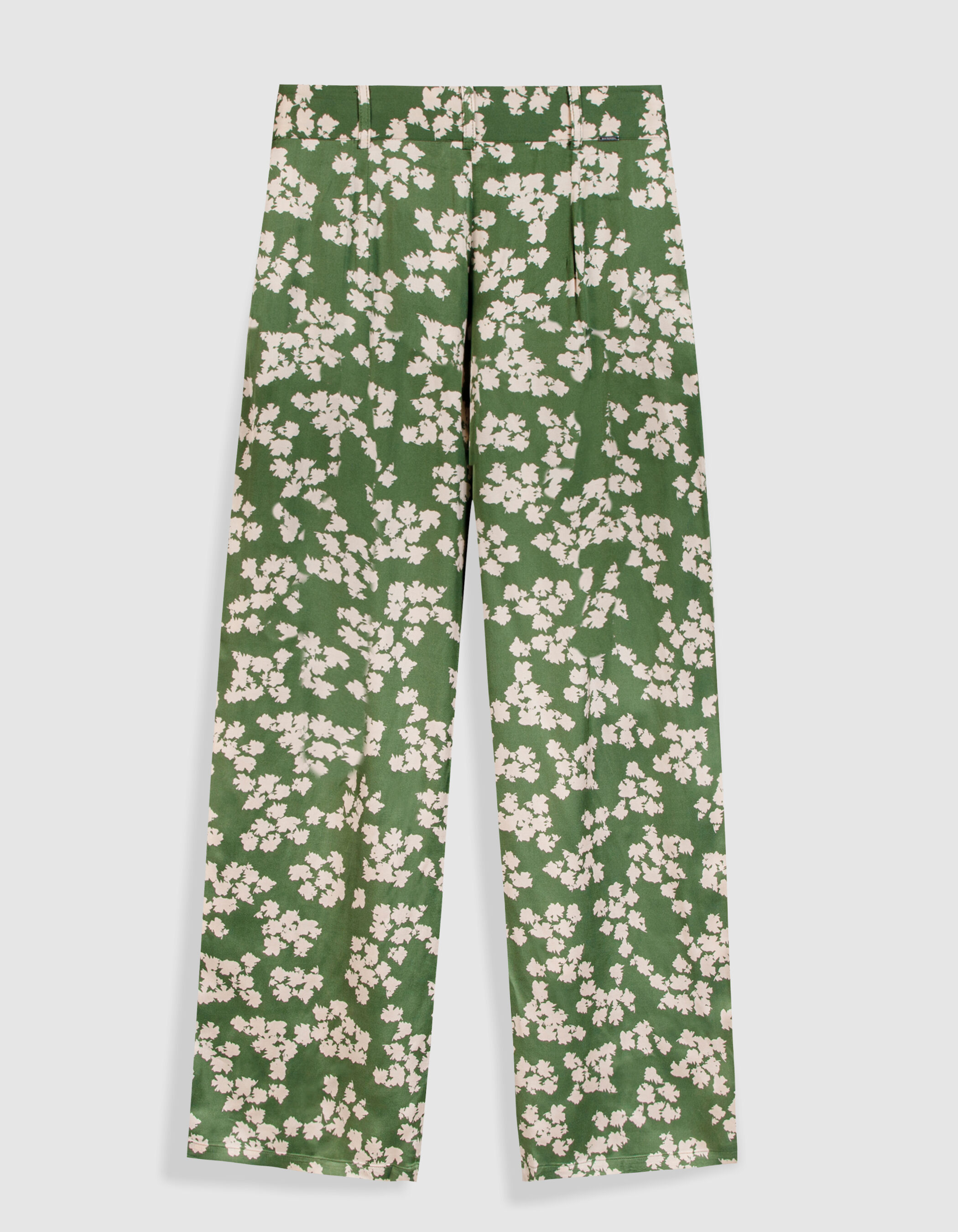 Pantalon large vert imprimé feuilles Femme