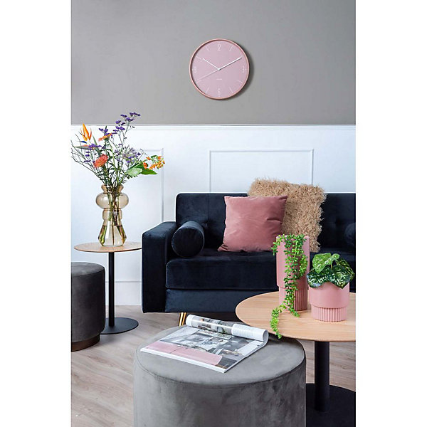 Horloge en métal mat Numbers &Lines 40 cm Rose