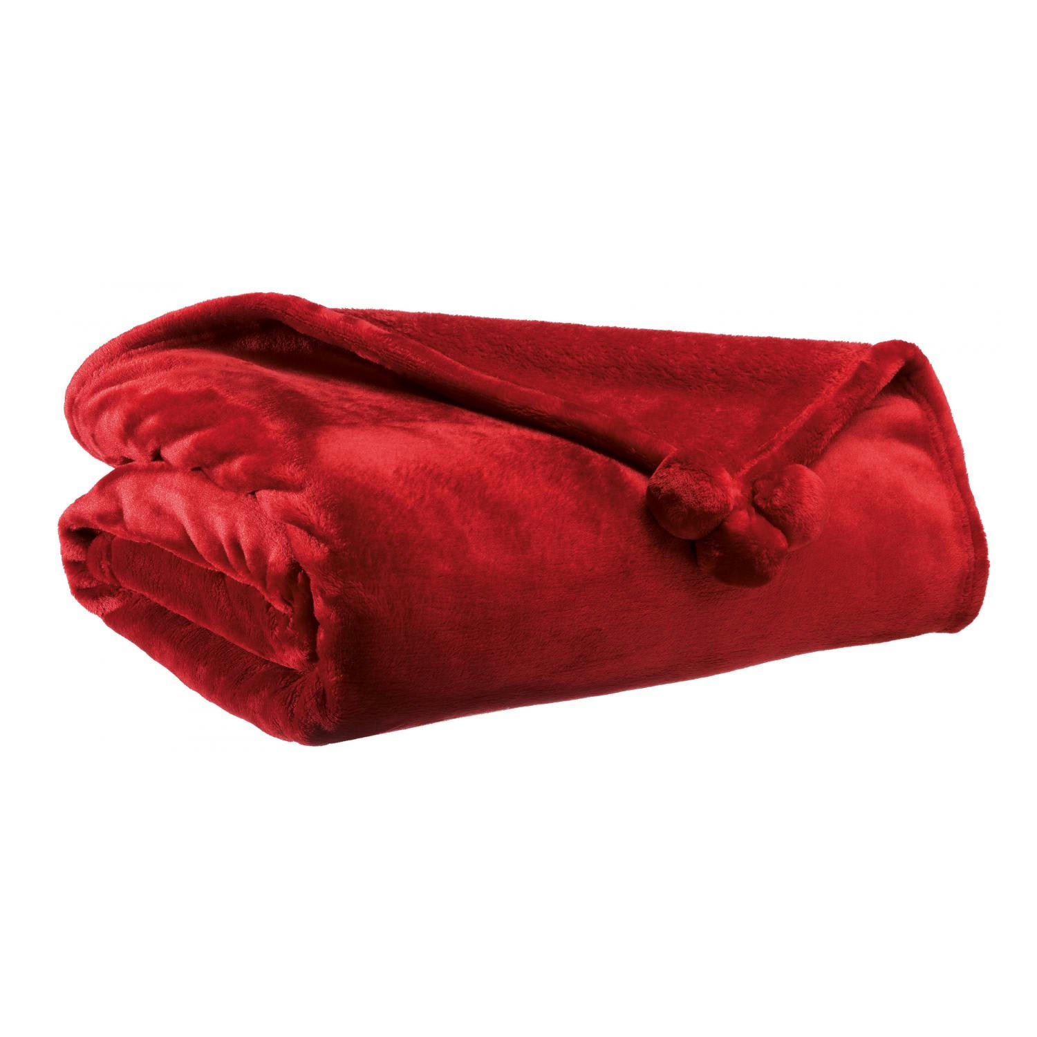 TENDER POMPONS - Plaid Tender pompons en polyester rubis 130 x 170