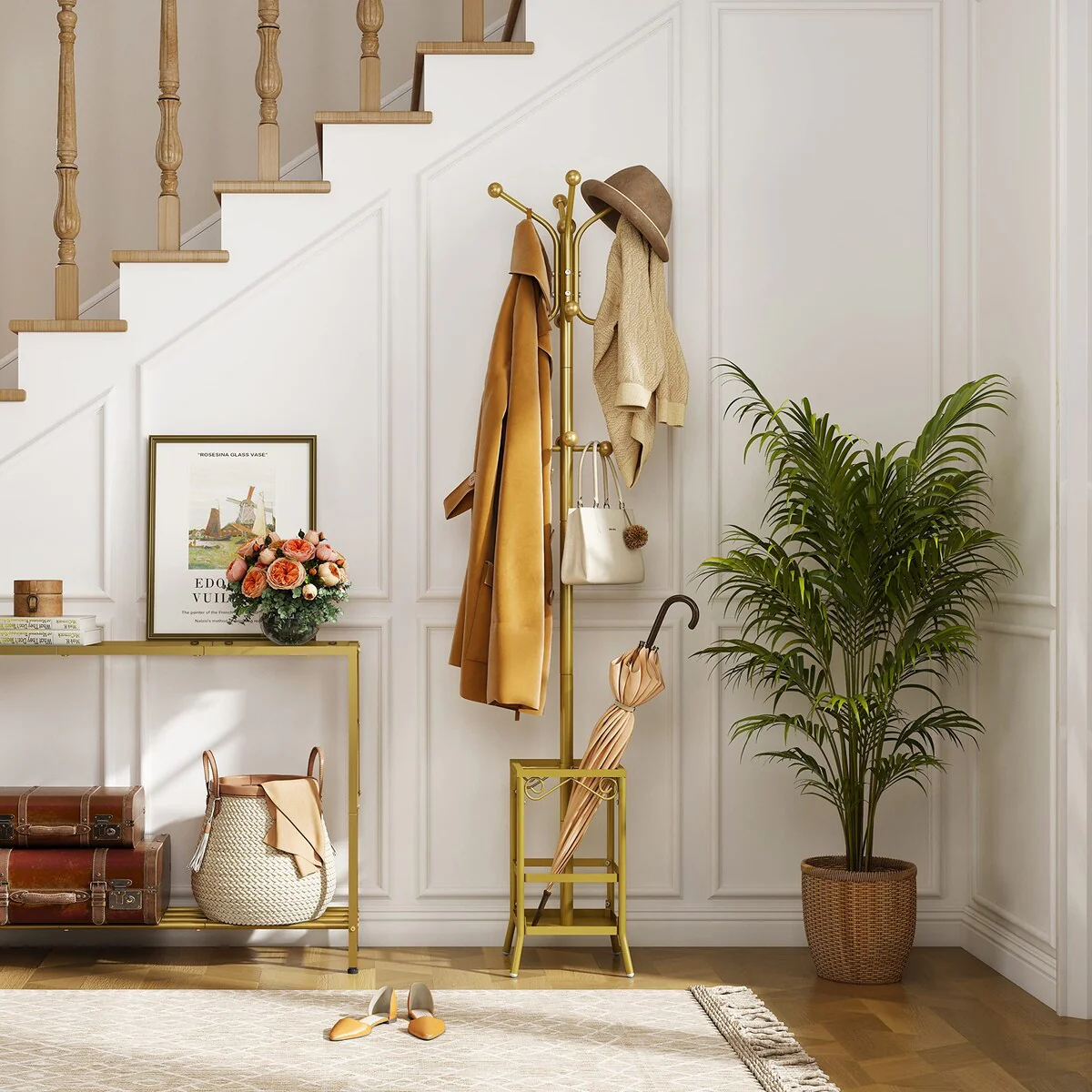 Coat Rack Freestanding,Coat Hanger Stand,Umbrella Holder,Hall Tree With 12 Hooks,Standing Coat Rack,Floor Standing Metal