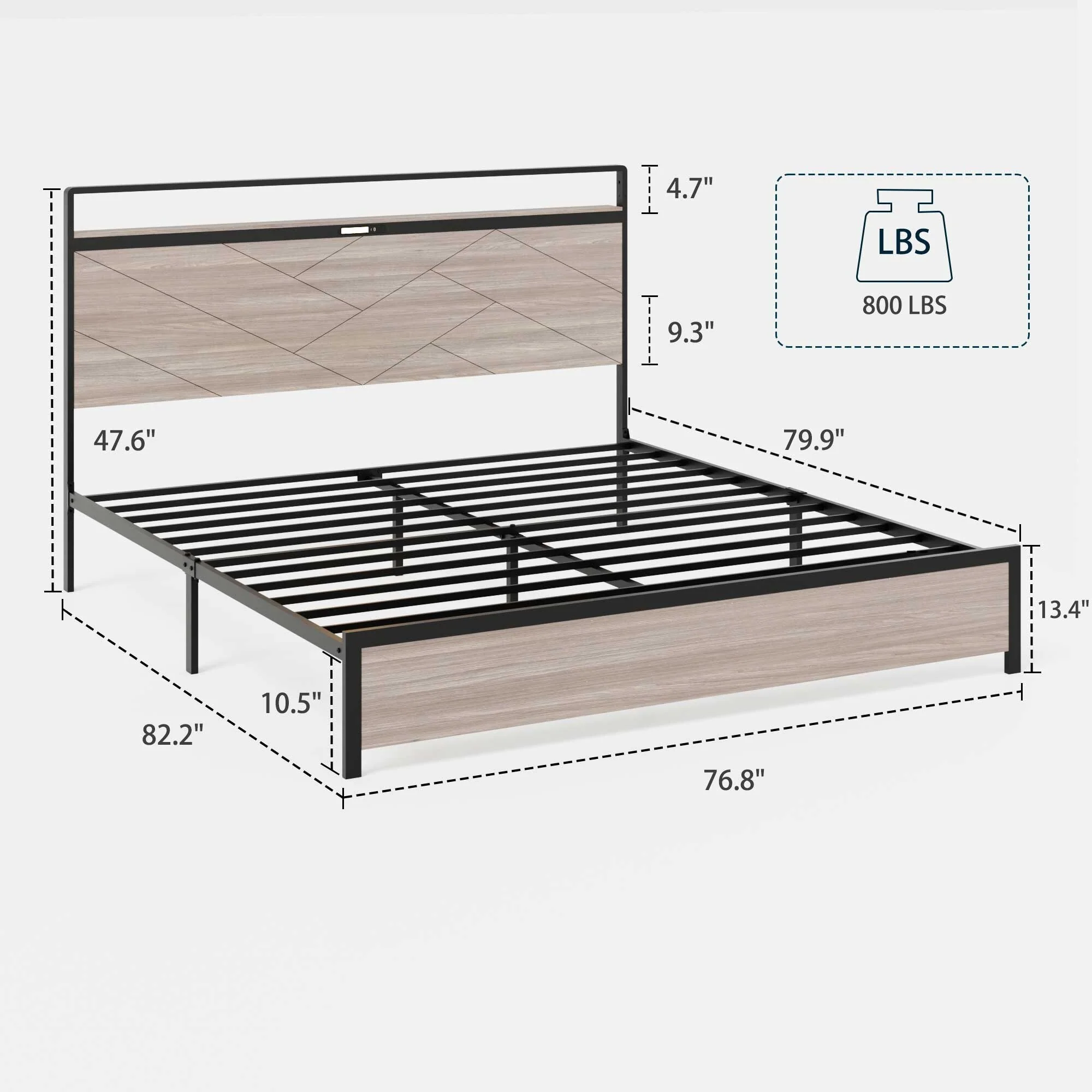 Bed Frame King Size, Wooden Platform Bed Frame With Storage Led Light Headboard And 2 USB,Large Underbed Storage