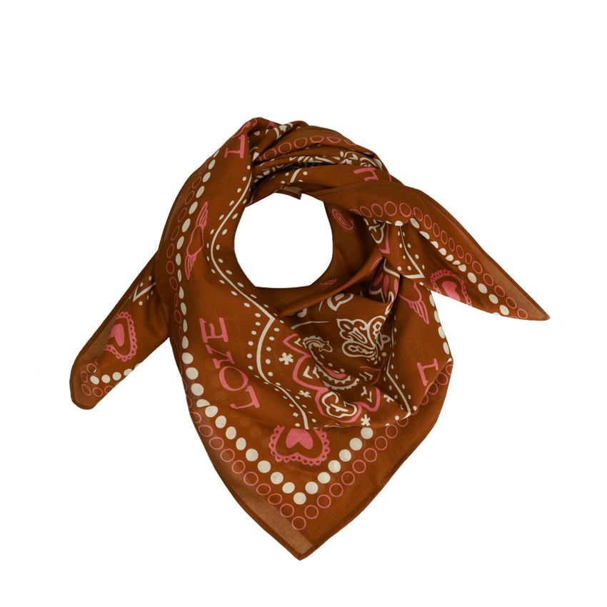 Manfield Cognackleurige sjaaltje met roze- en witte details