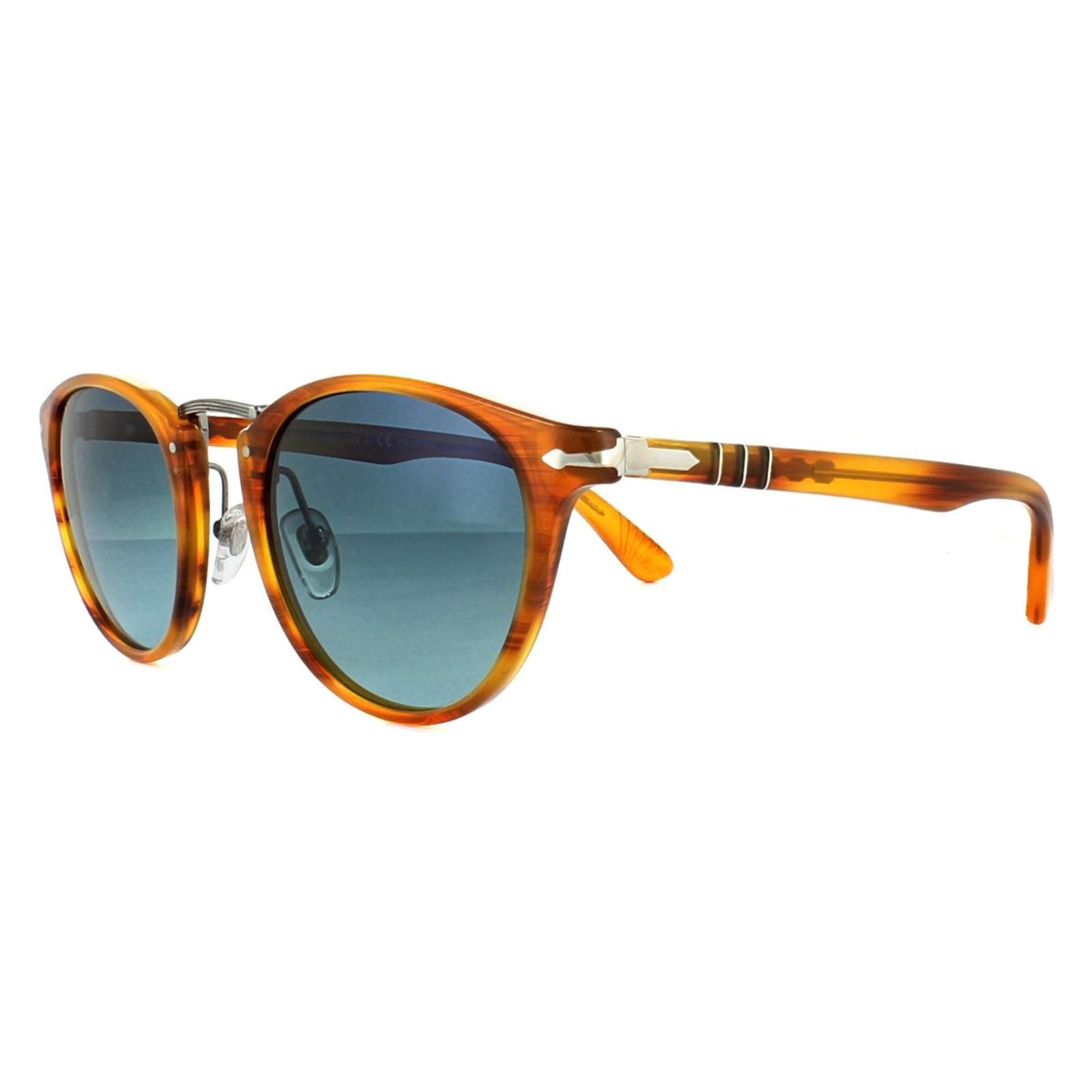Persol Round Striped Brown Blue Polarized Sunglasses
