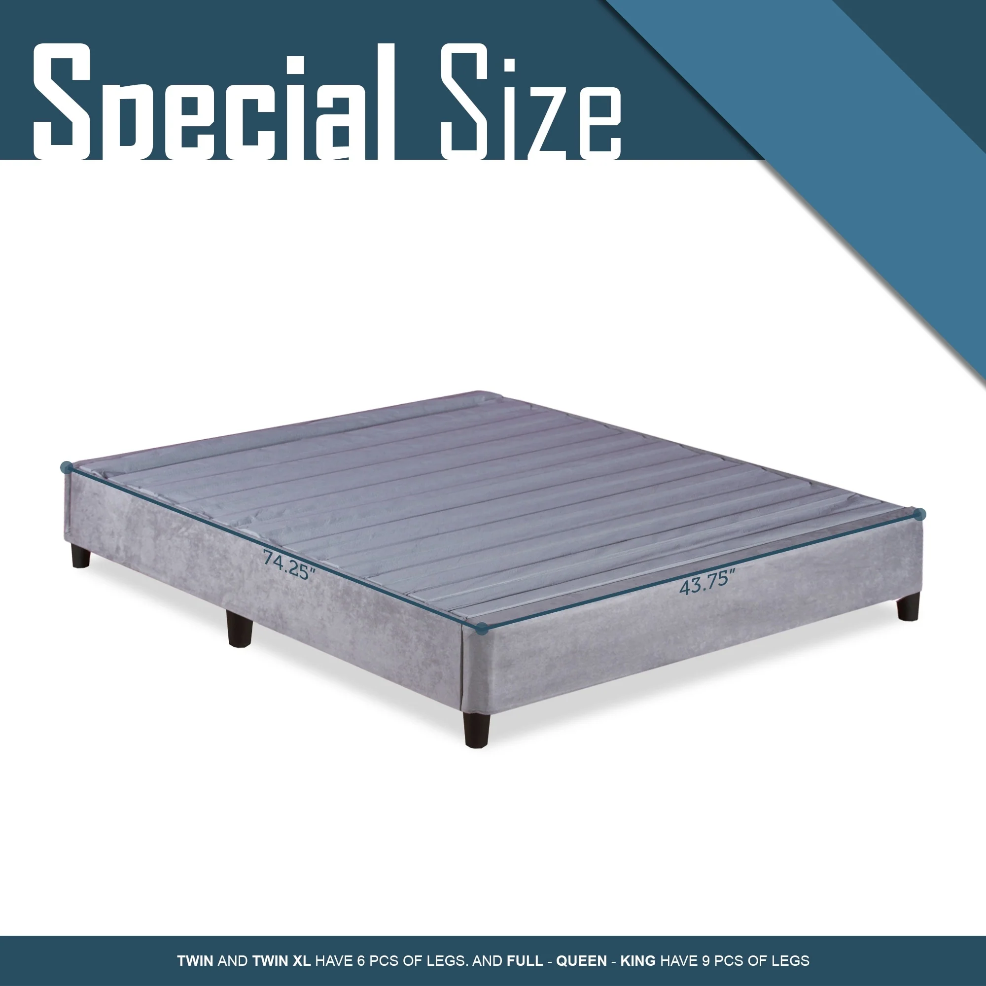 Onetan, 13” Platform Bed for Mattress with Leg, Grey