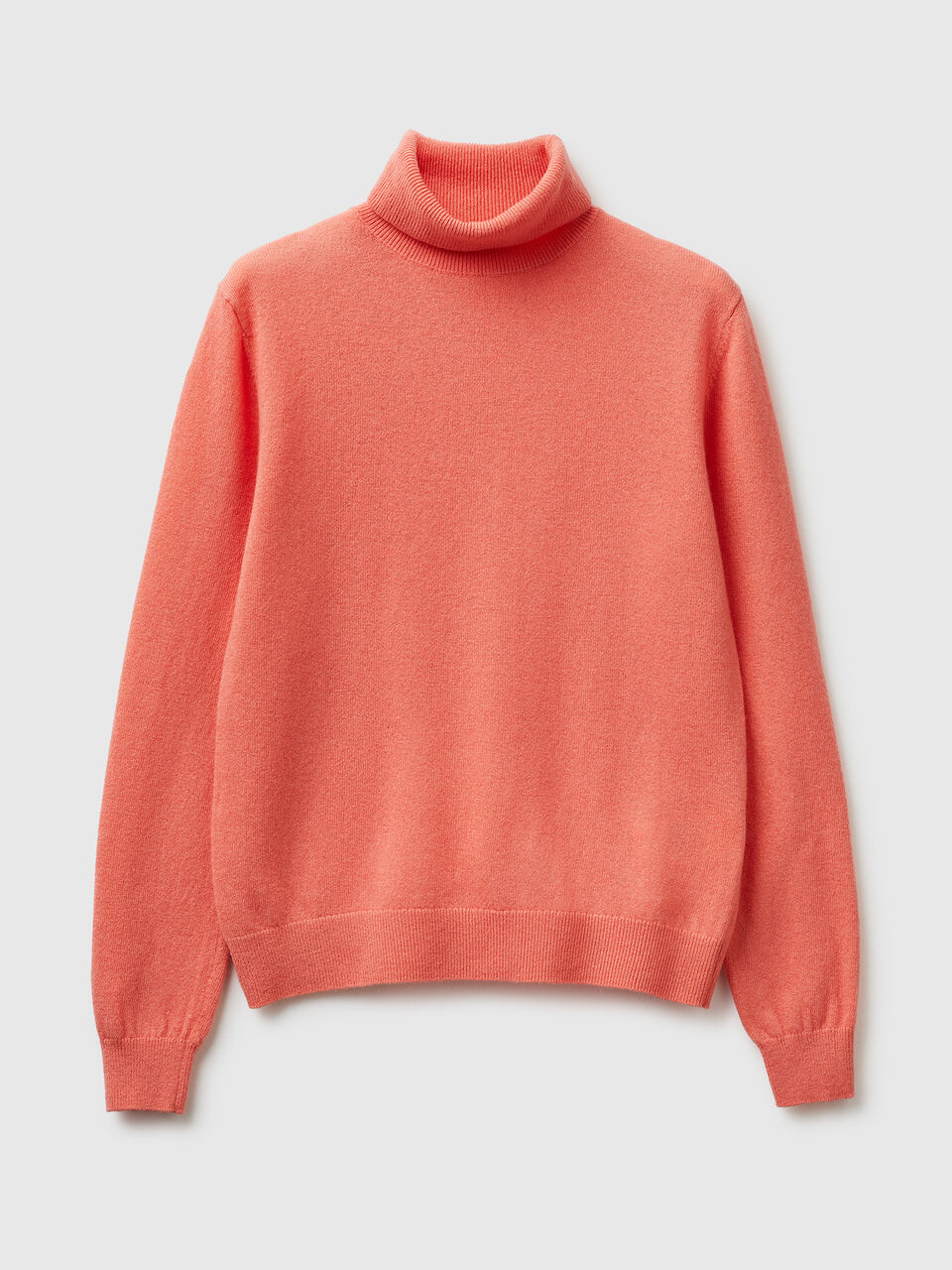 Peach turtleneck sweater in pure Merino wool
