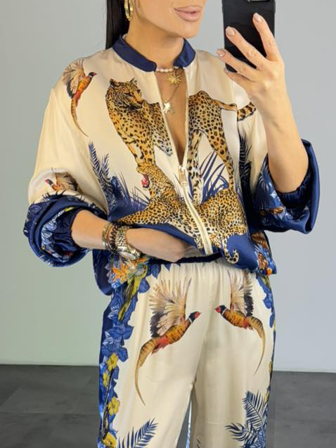 Exotic Jungle Print Wide Leg Pants