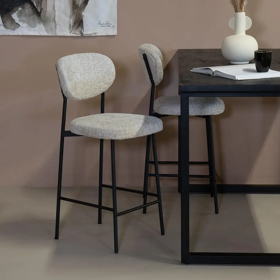 Barstoel Beige Stof - Zithoogte 65cm - 44x50x97cm - Vaj&egrave;n - Set van 2