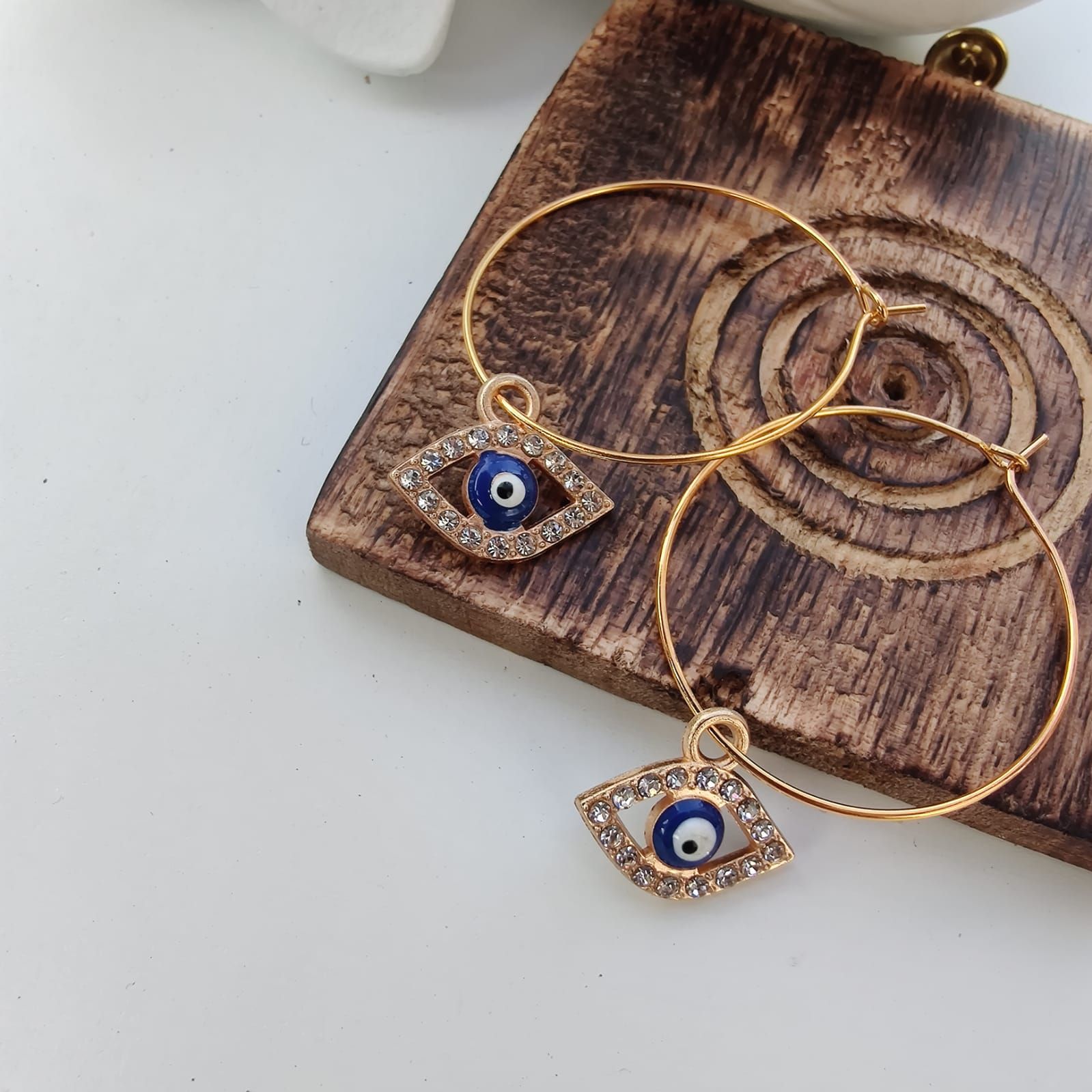 The Colourful Aura Evil Eye Zircon Charm 30mm Hoop Earrings