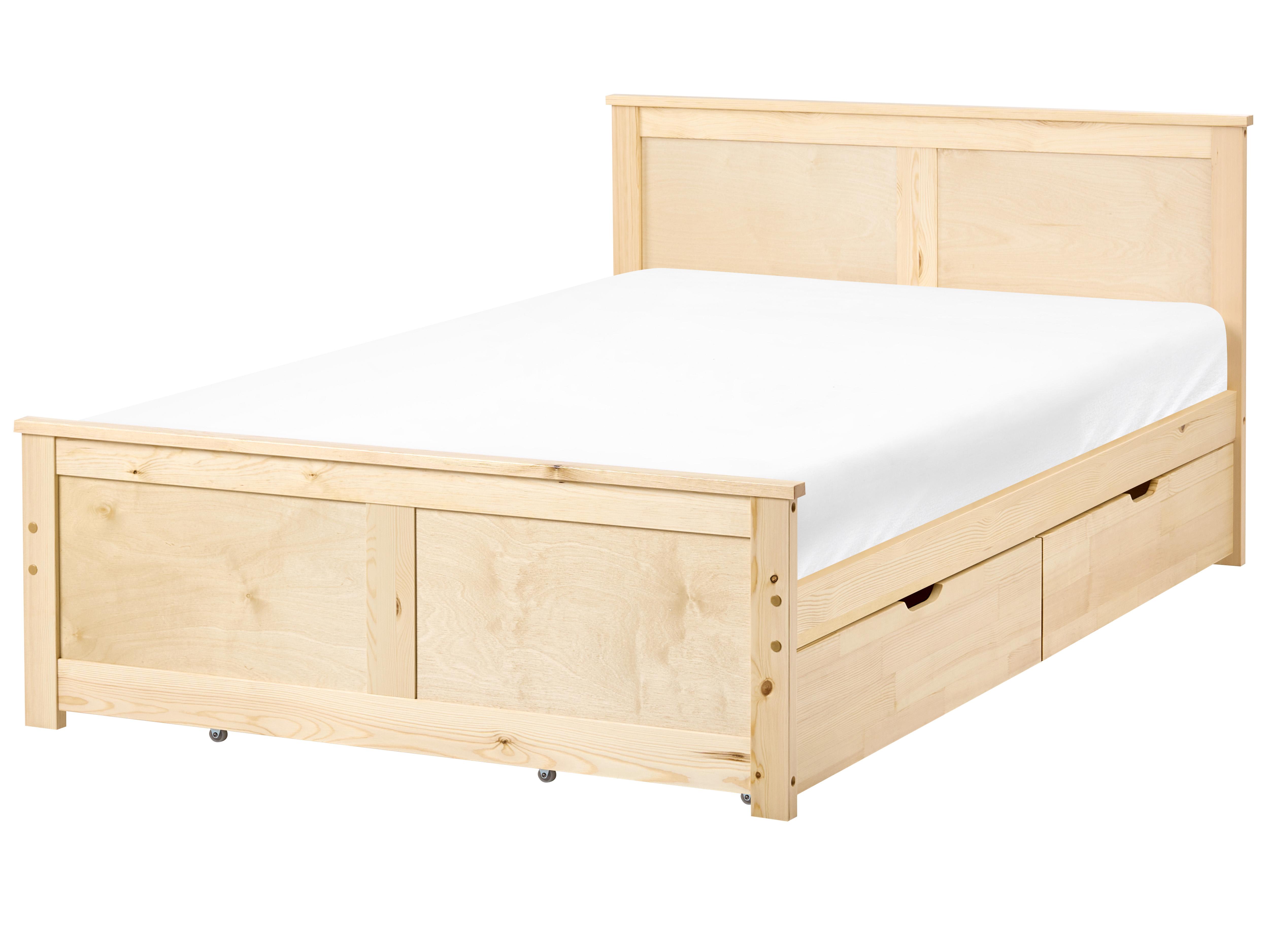 Bed with 4 Drawers Pine Wood DAUPHIN 120 x 200 cm (EU Small Double) Light Brown