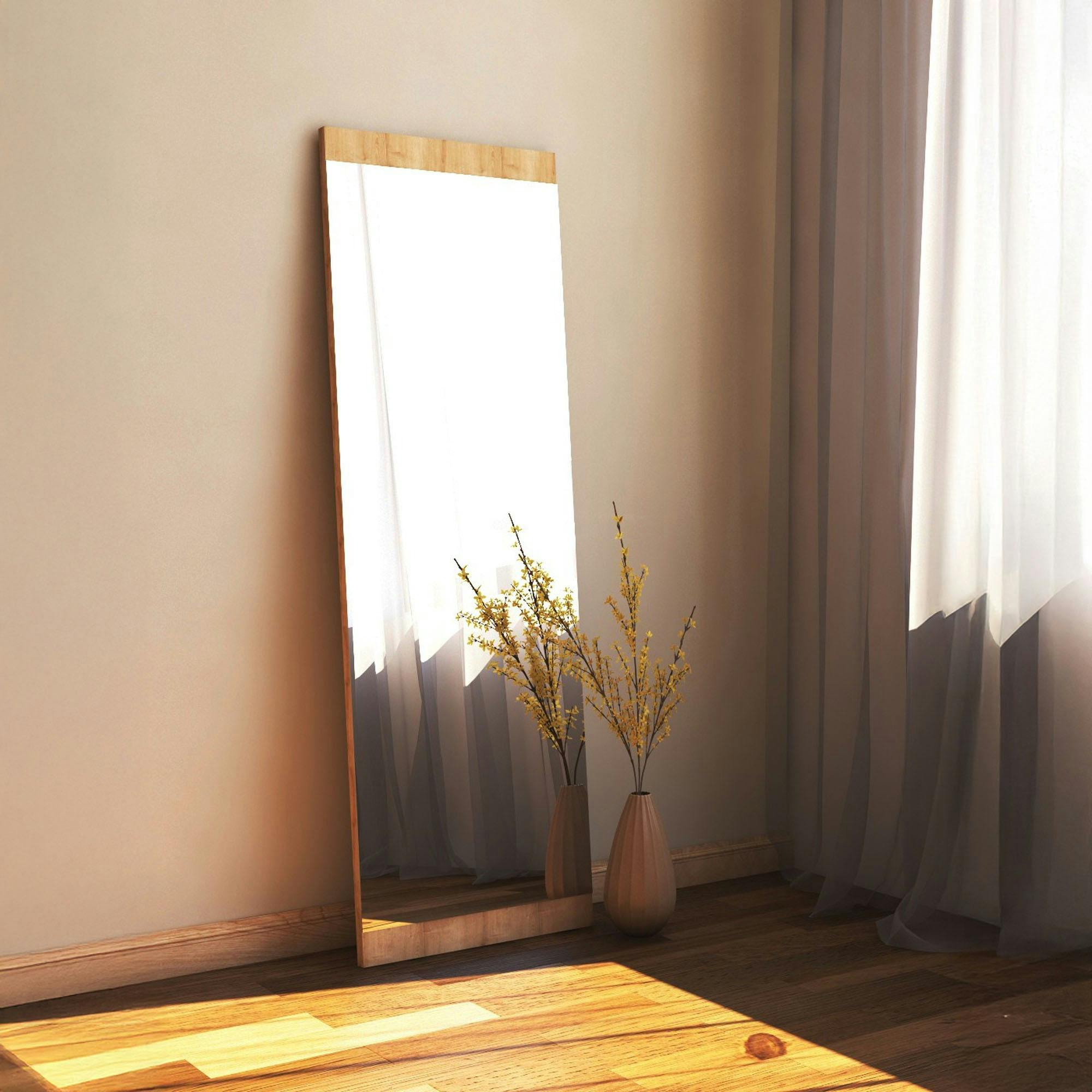Miroir rectangulaire effet bois clair 120 cm - à poser ou suspendre CODY
