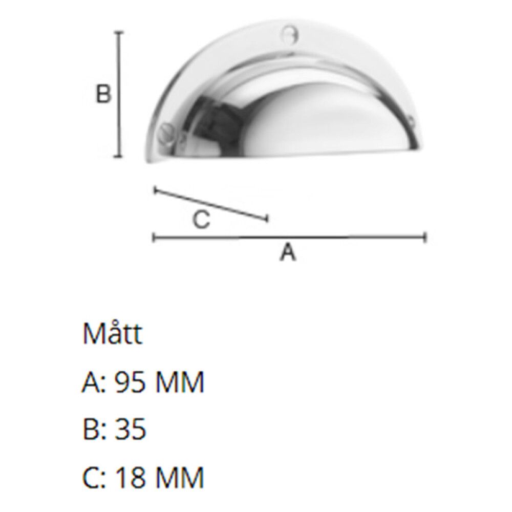 SKÅLHÅNDTAK BESLAGSBODEN BK633 64MM POLERT KROM
