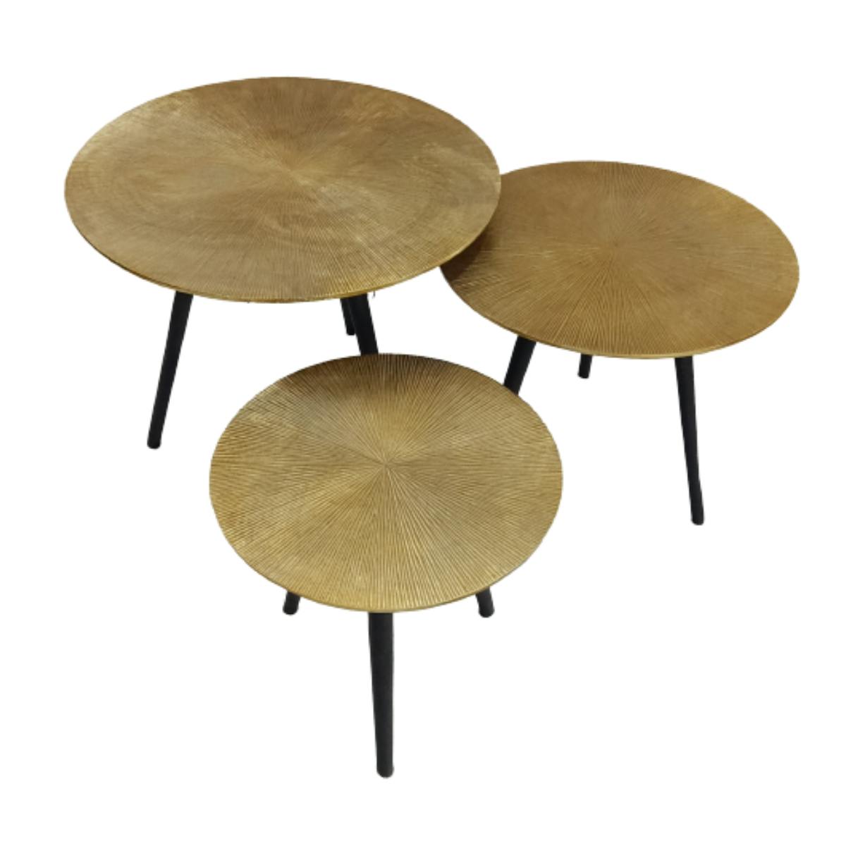 Petite table gigogne en aluminium doré à rainures (lot de 3) KANO