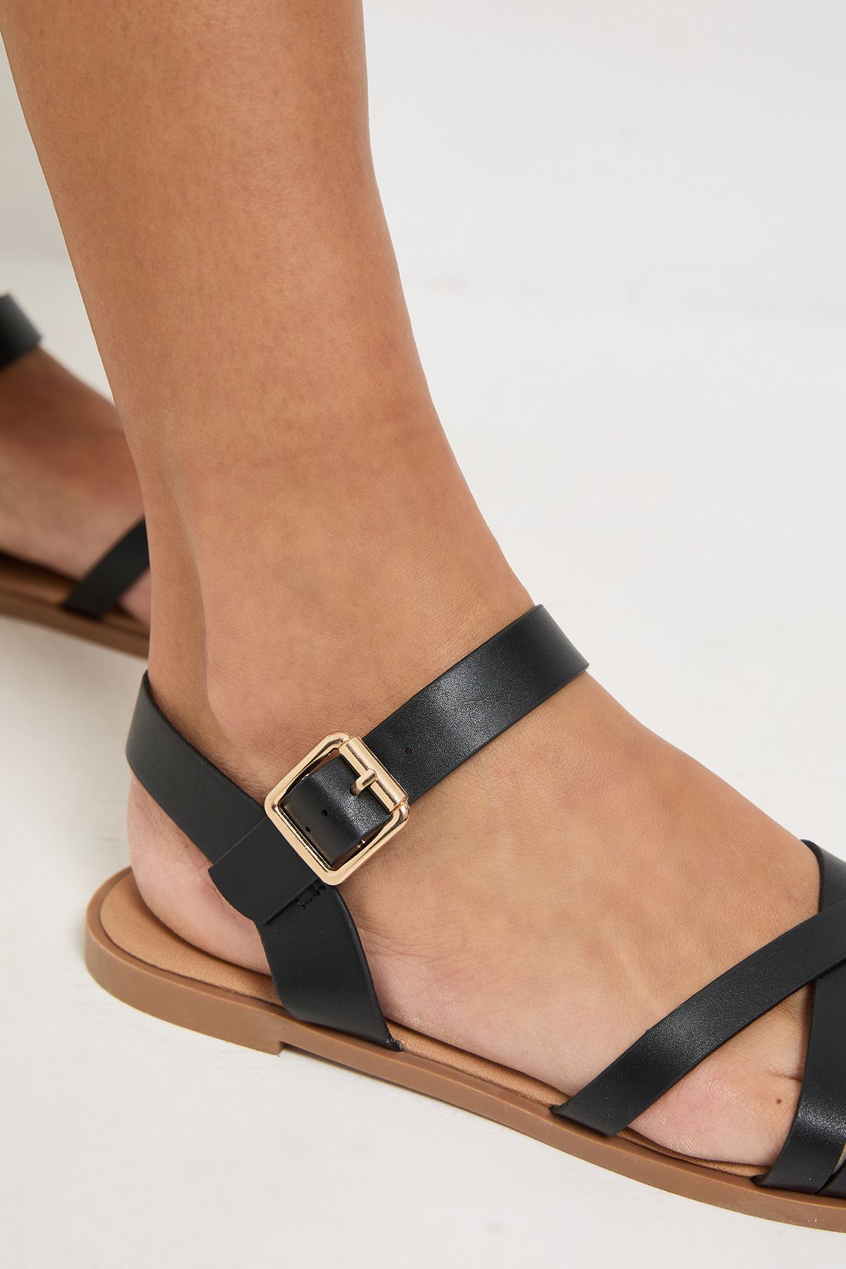 Dorothy Perkins Wide Fit Axela Faux Leather Cross Strap Padded Flat Sandals