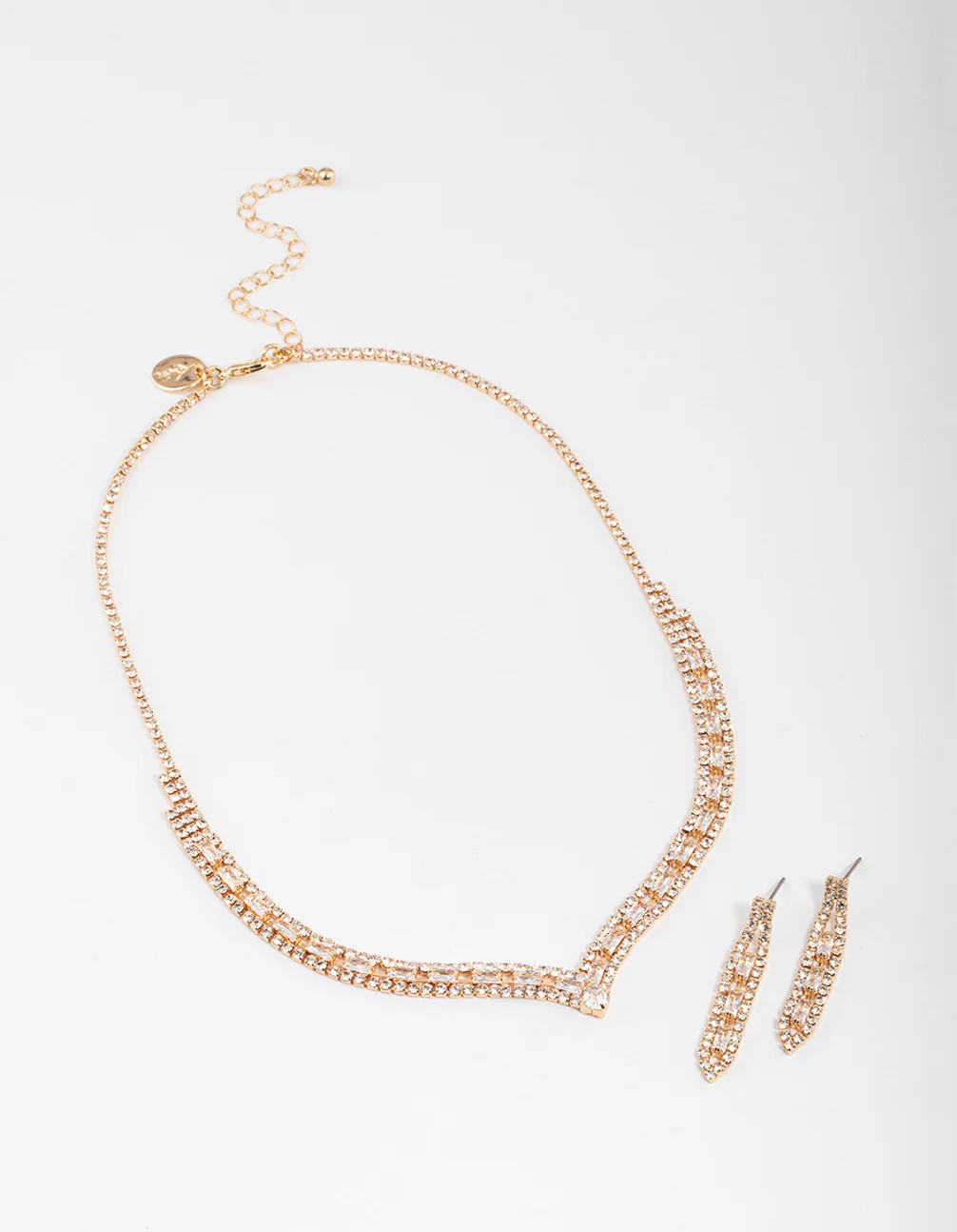 Gold Rectangle Graduating Pendant Earrings & Necklace Set