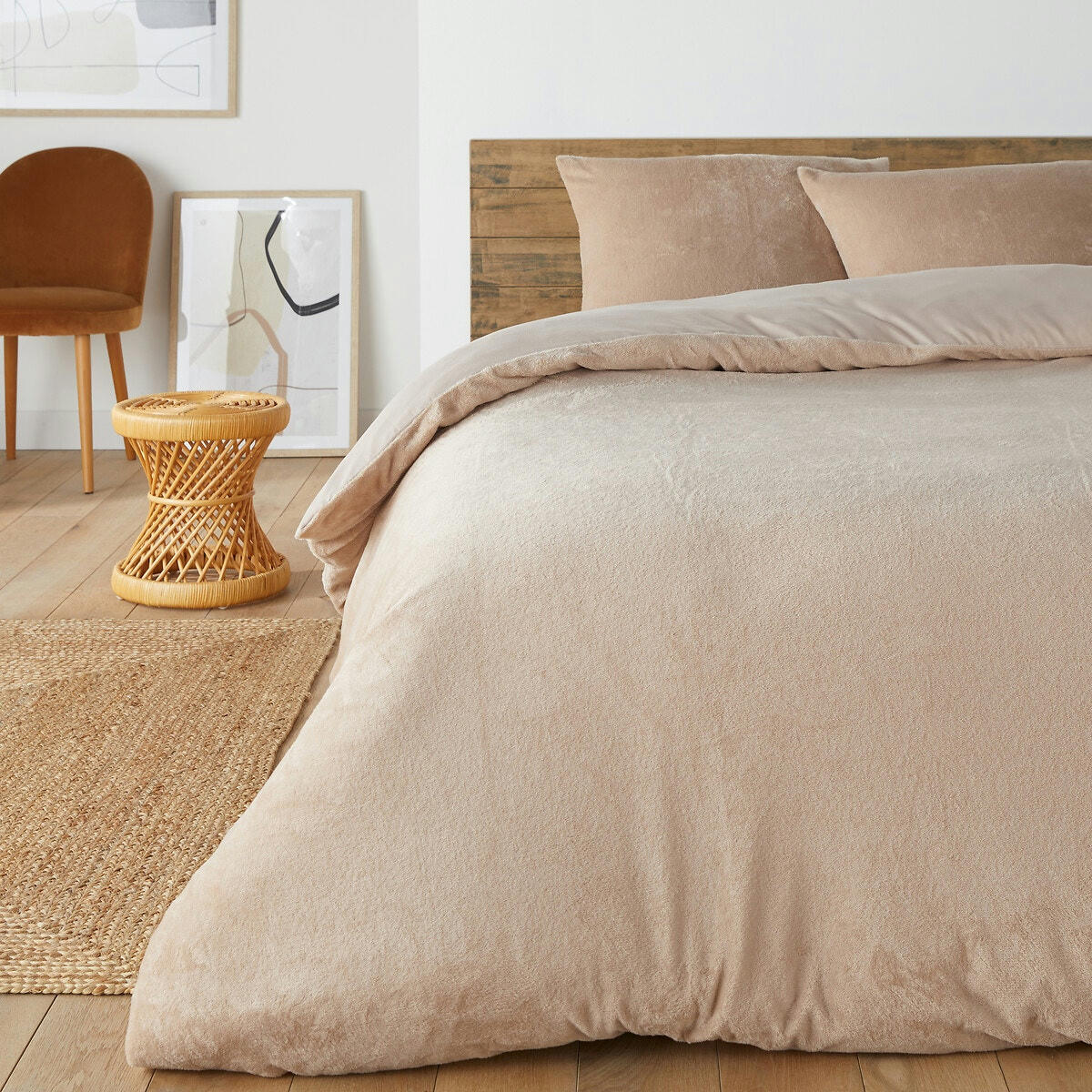 Parure de lit polaire tissu duveteux, taie carrée