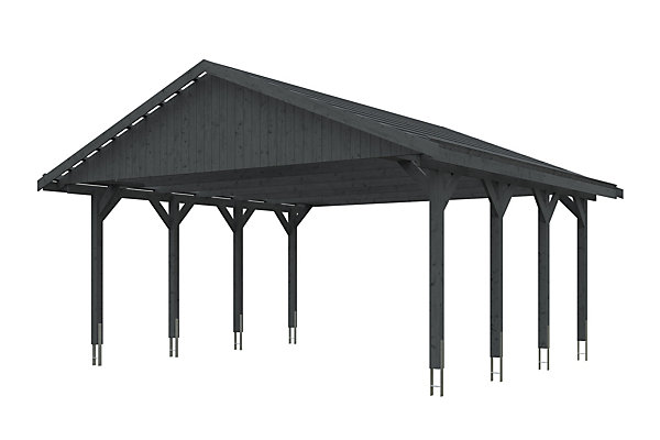Carport SKAN HOLZ Wallgau 620 x 600 cm, traitement coloré gris ardoise, avec lattis