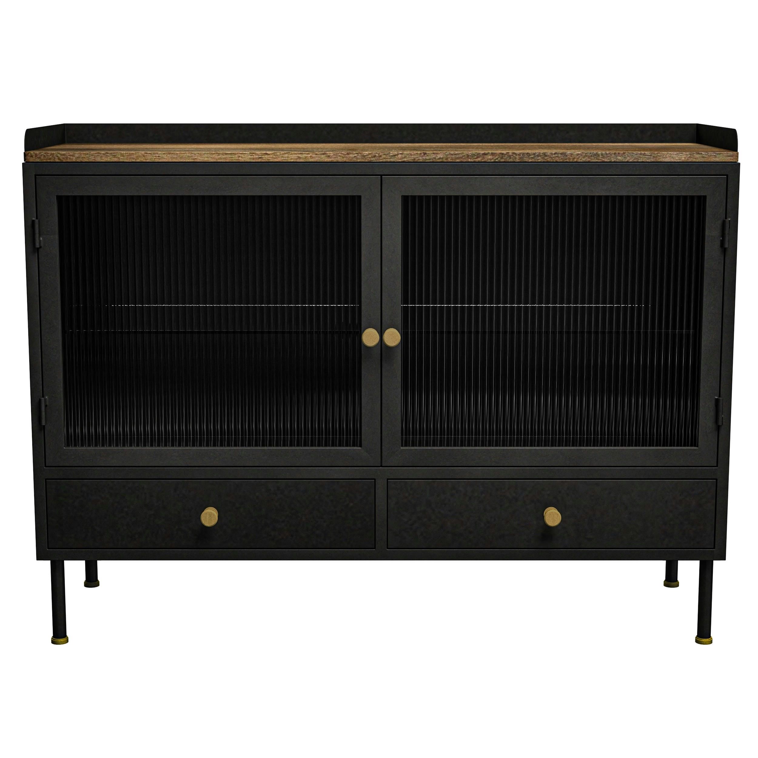 GAUTHIER - Buffet en métal gris métallisé 2 portes et 2 tiroirs