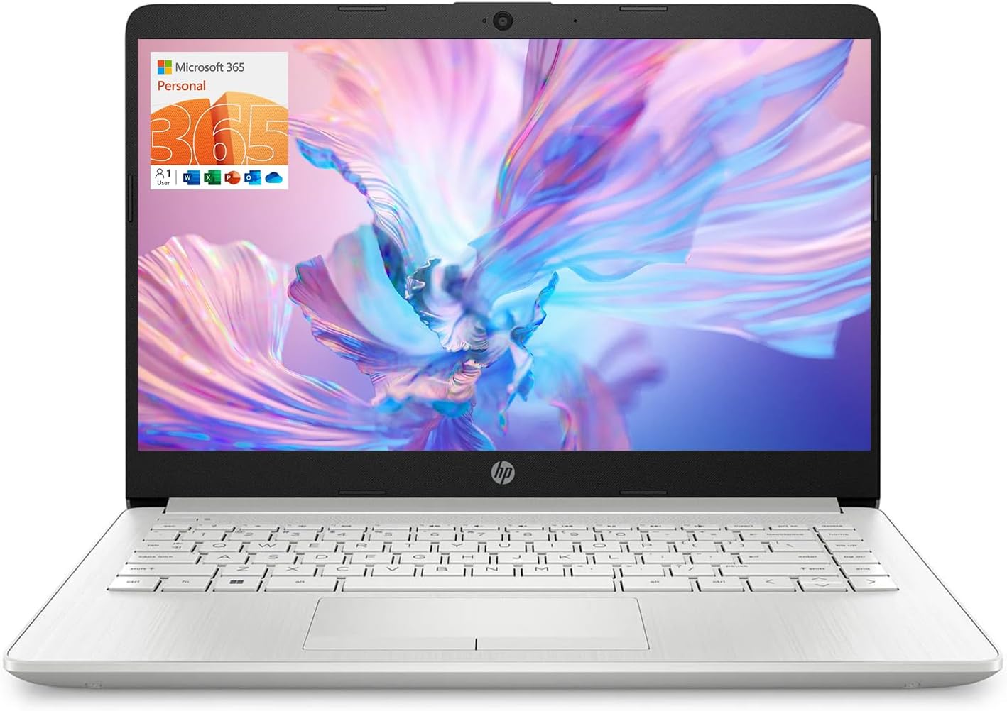 HP Portable Laptop  Student and Business  14 HD Display  Intel Quad-Core N4120  8GB DDR4 RAM  64GB eMMC  1 Year Office 365  Webcam  RJ-45  HDMI  Wi-Fi  Windows 11 Home  Silver