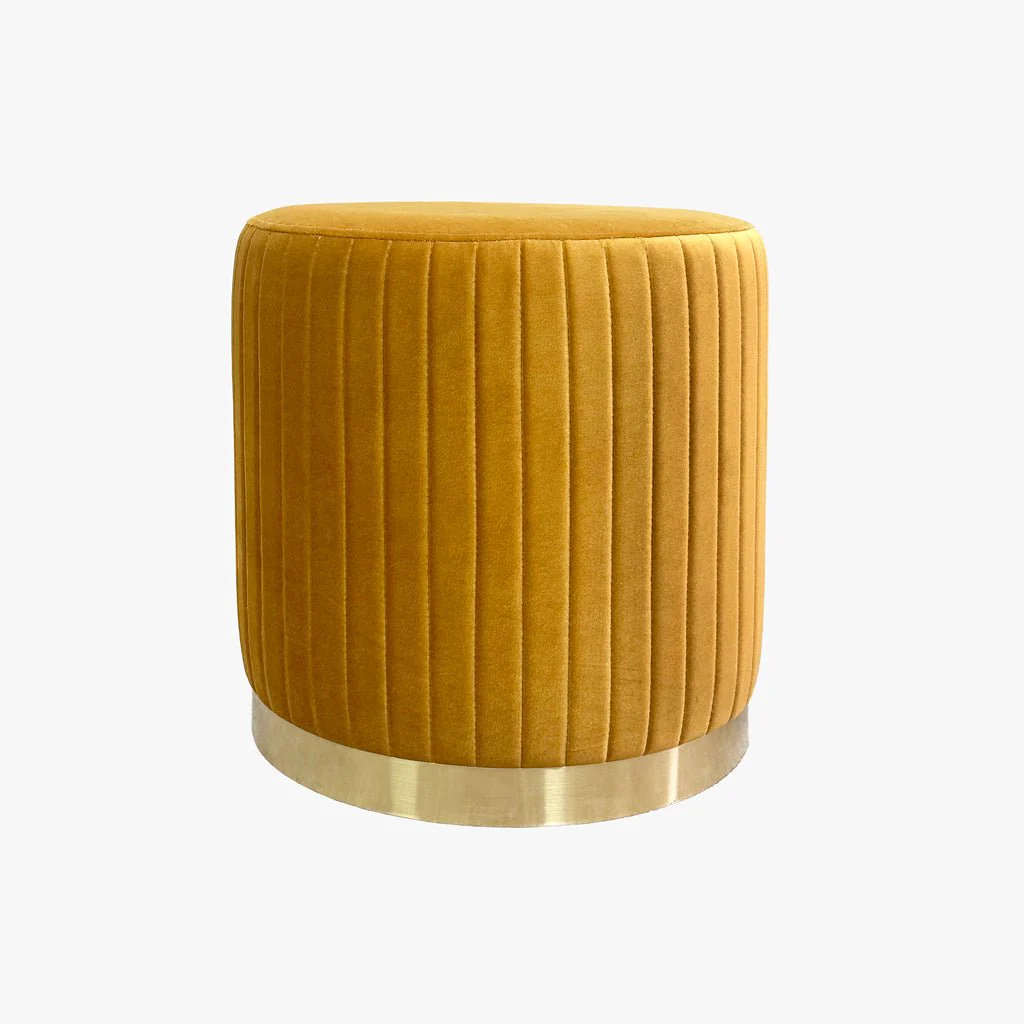 Pouf Mostarda de Veludo com riscas em dourado ANDRIA