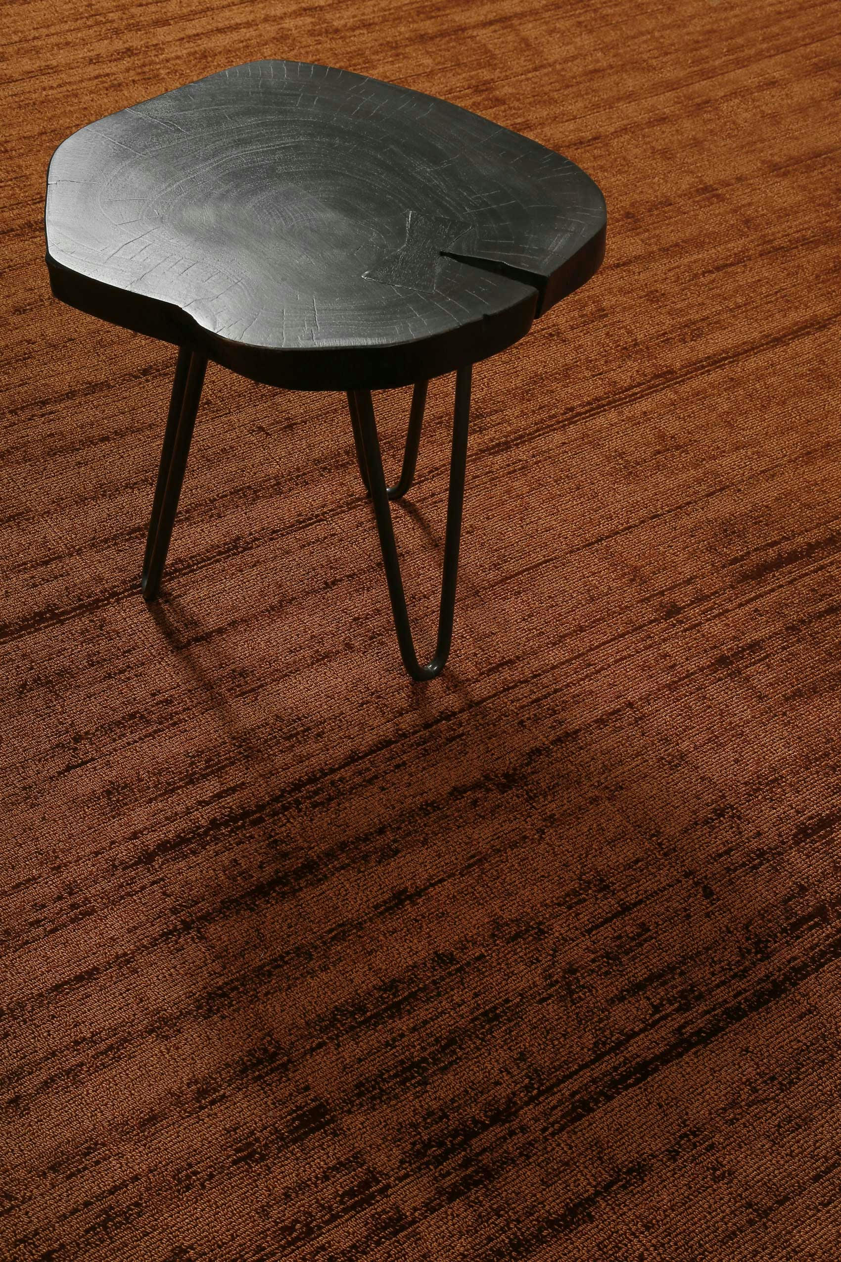 MIRAMONTI - Tapis fait main à poil ras effet soie cuivre terracotta 160x230