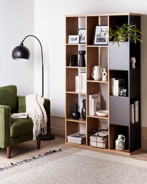 Regał biblioteczka jasne drewno 5 pięter czarny