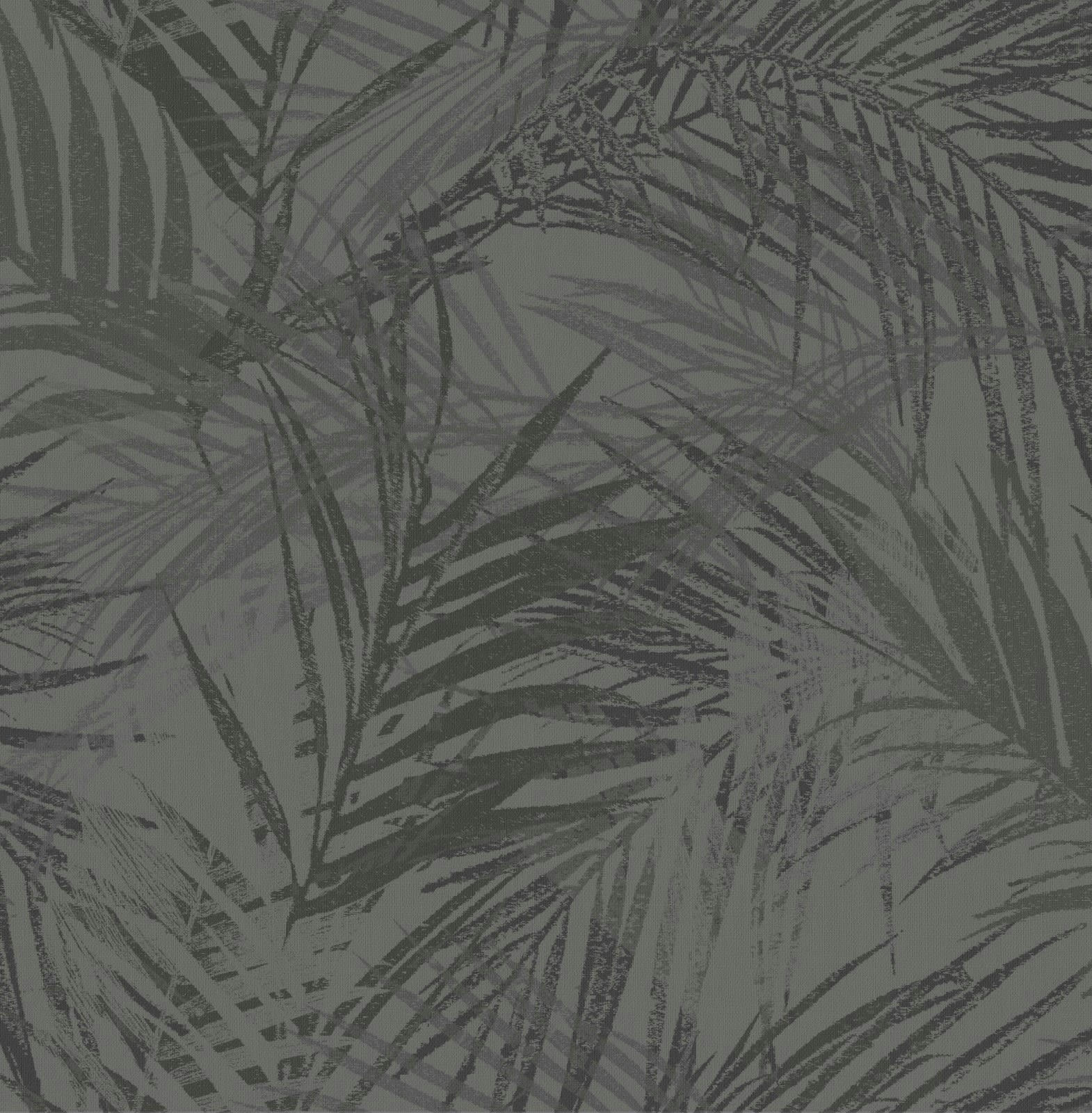 FEUILLES - Papier peint intissé feuilles d'été gris 1005x52cm