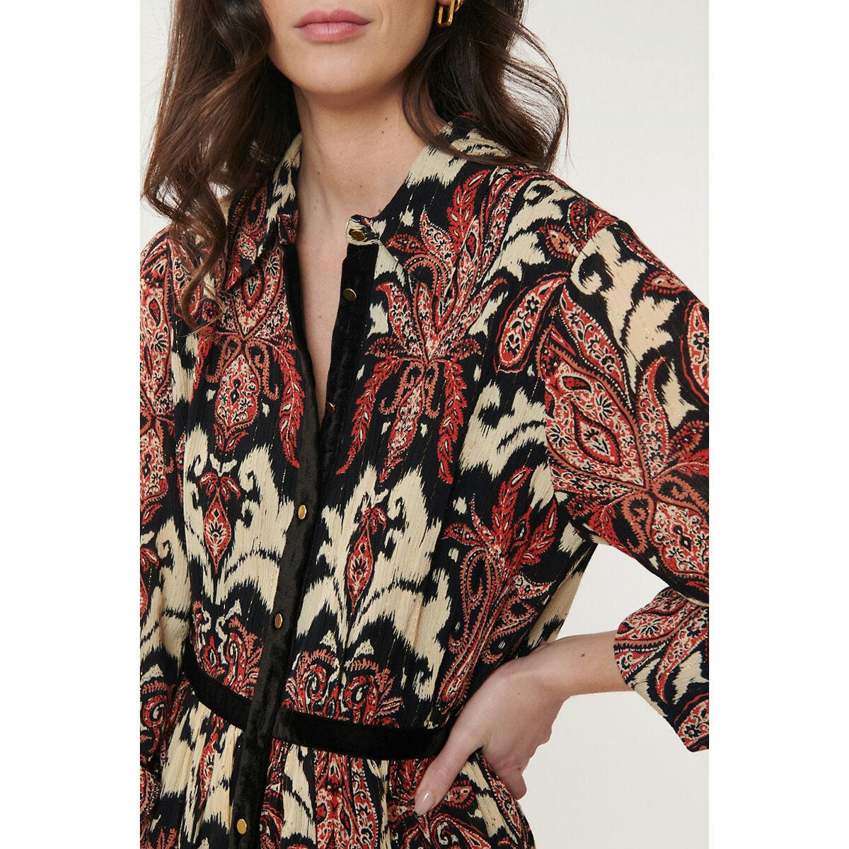 Robe  midi Agnes à motif boutonnée