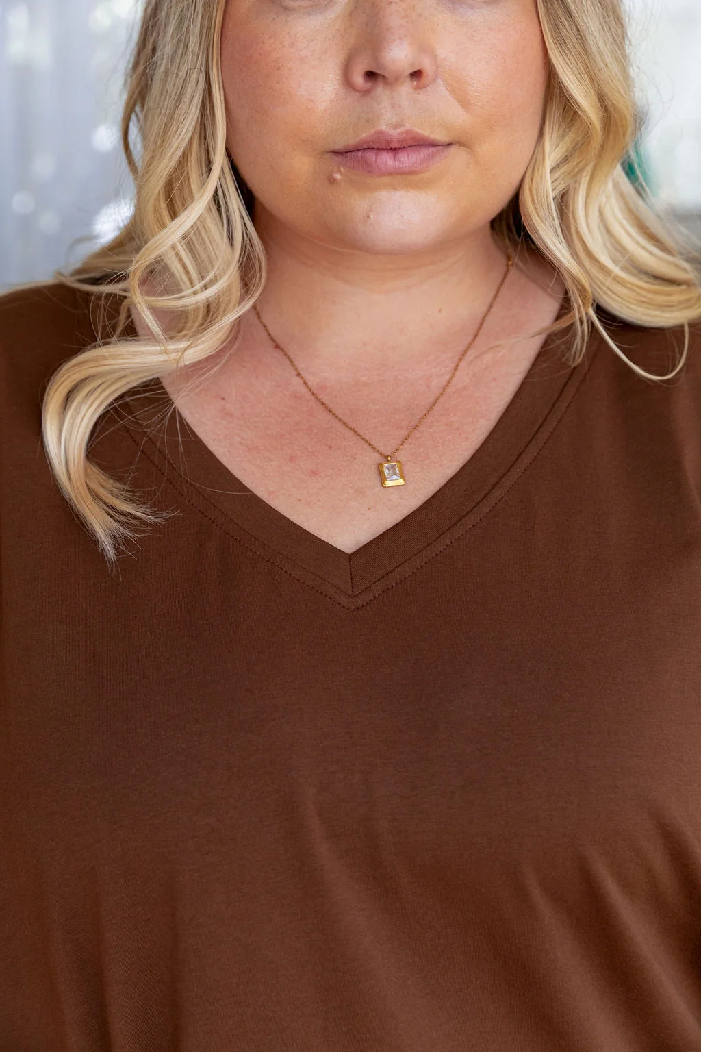 Relaxed V-Neck Tee in Chocolate