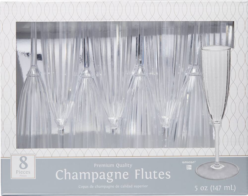 Plastic Reusable Champagne Flutes, Clear, 5-oz, 8-pk, for Christmas/Thanksgiving/New Year's Eve/Birthday Party