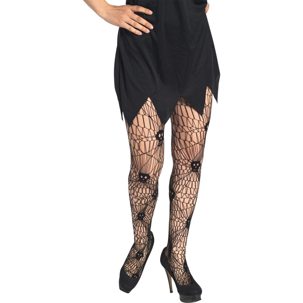 Collant adulte Halloween résille araignée tête de mort