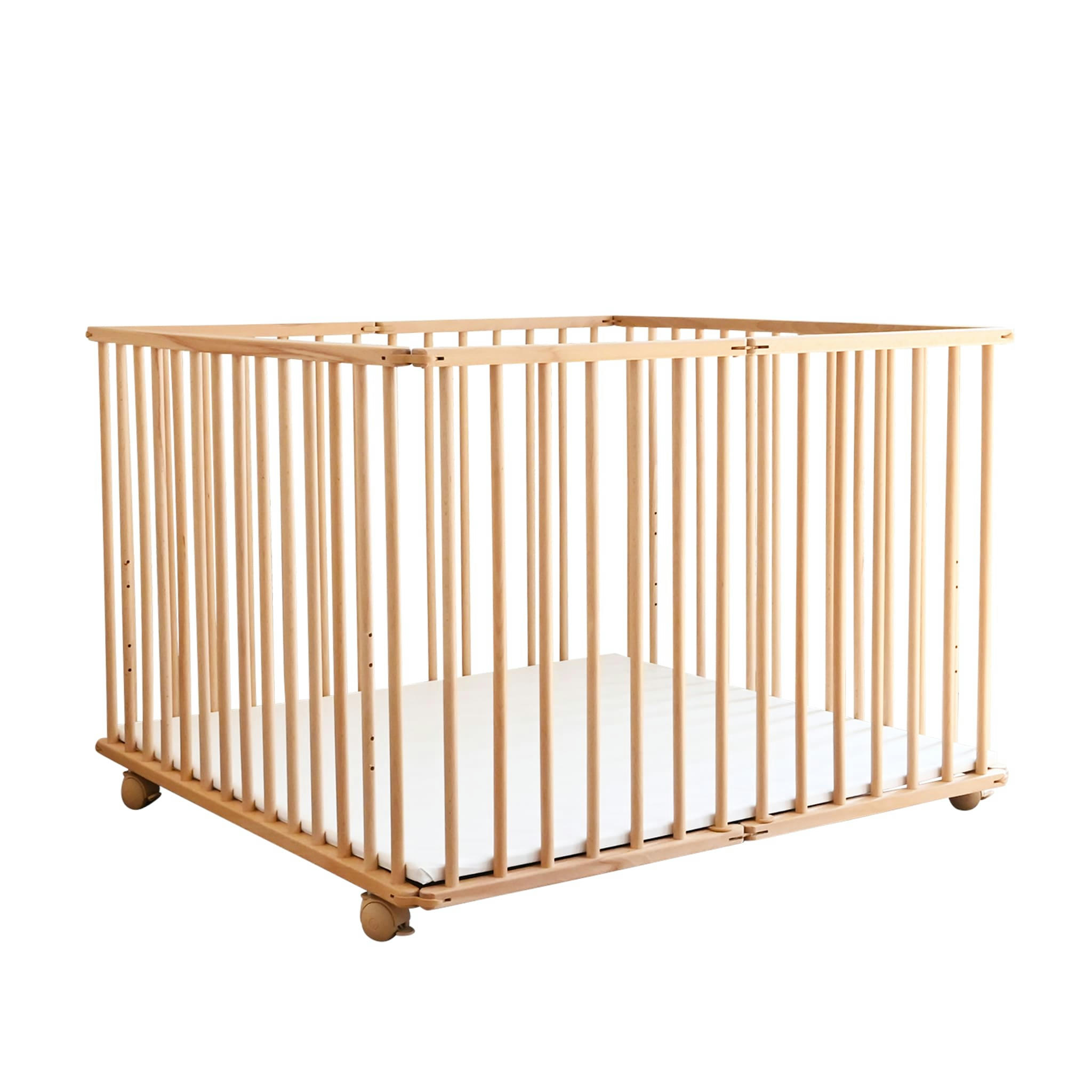 - Parc pliant en bois massif à roulettes bois clair 100x100cm