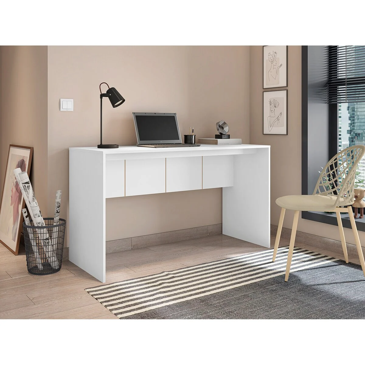 Lider Design Modern Computer Desk 53in Wide Home Office Desk Furniture with Minimalist Design Compact PC Laptop Study Table