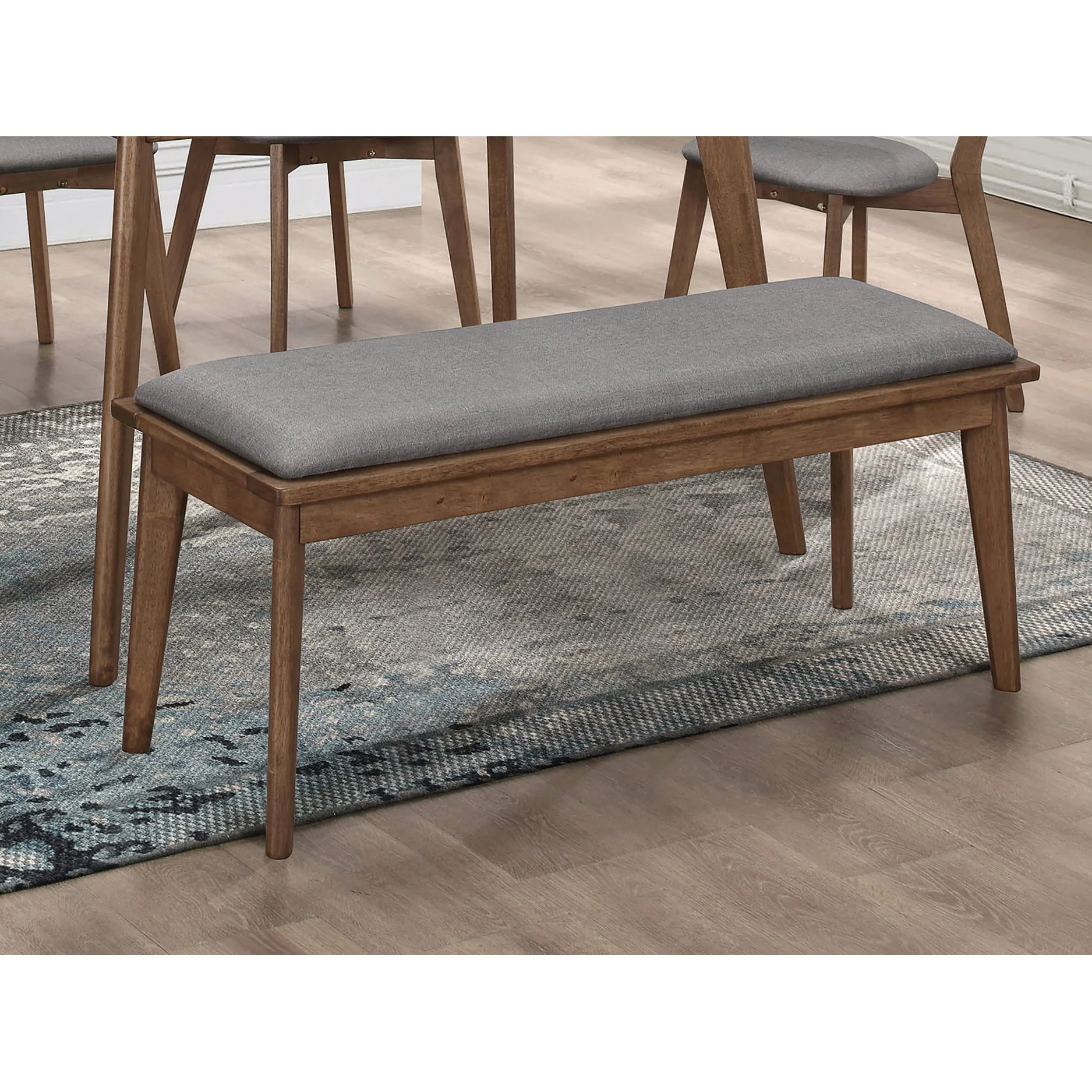 Alfredo Grey and Natural Walnut Upholstered Dining Bench