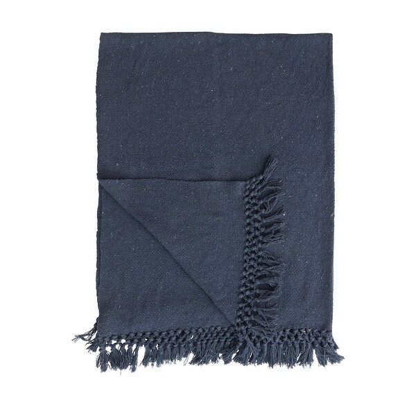 Woven Recycled Cotton Blend Throw with Crochet and Fringe