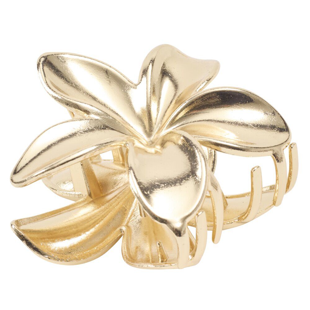 Pince cheveux fleur de tiaré métal doré Ø5cm