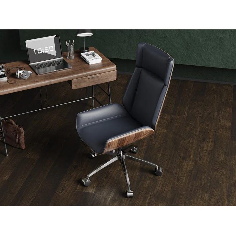 Stateside Wood & Leather Conference Swivel Chair with Bent-wood back - N/A