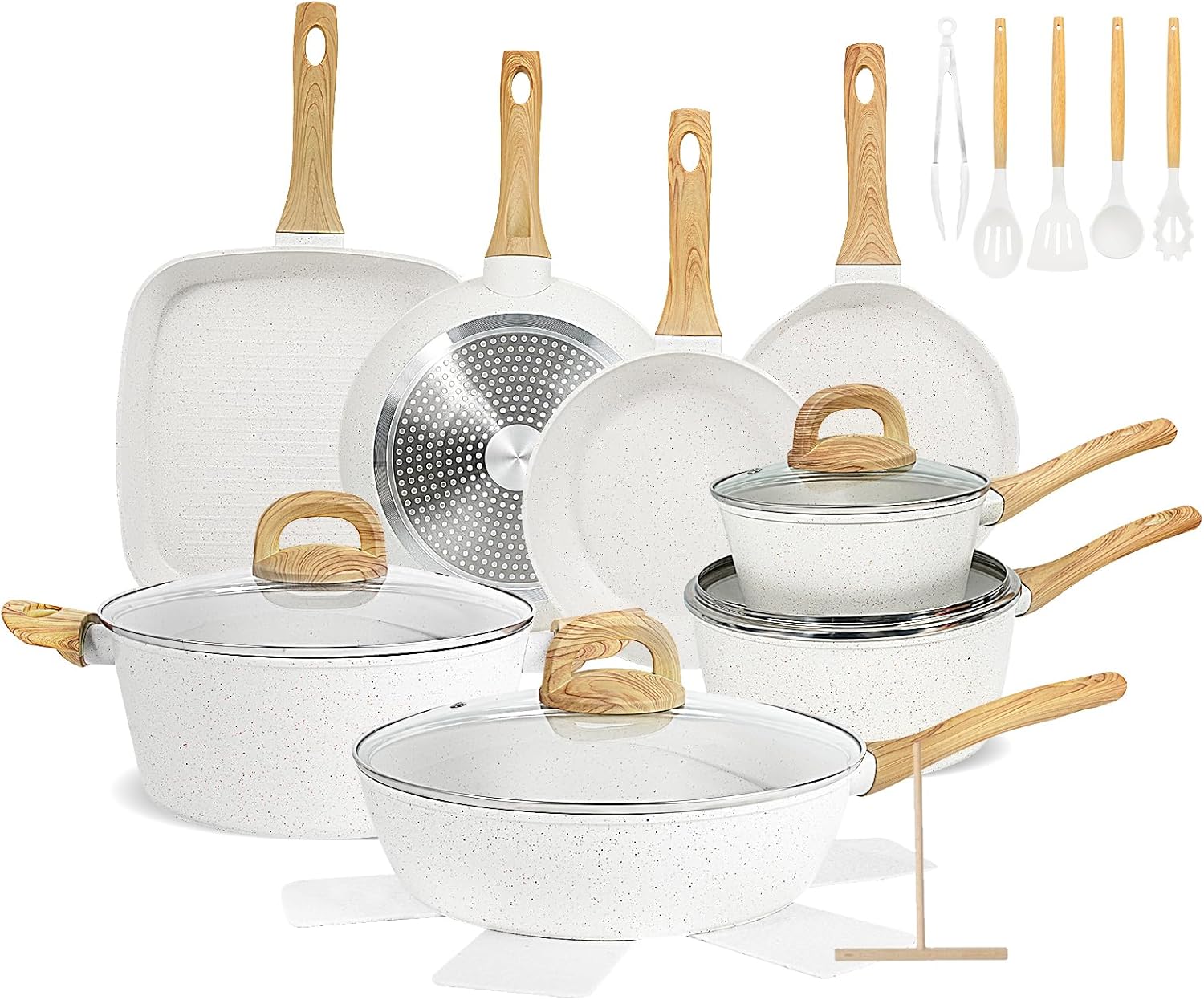 EWFEN Nonstick Pots and Pans Set, 25-Piece Ceramic Cookware Set, Induction Kitchen Cooking Set with Frying Pans Saucepans & Utensils, Healthy Non-toxic, PFAS/PTFE/PFOA Free, White