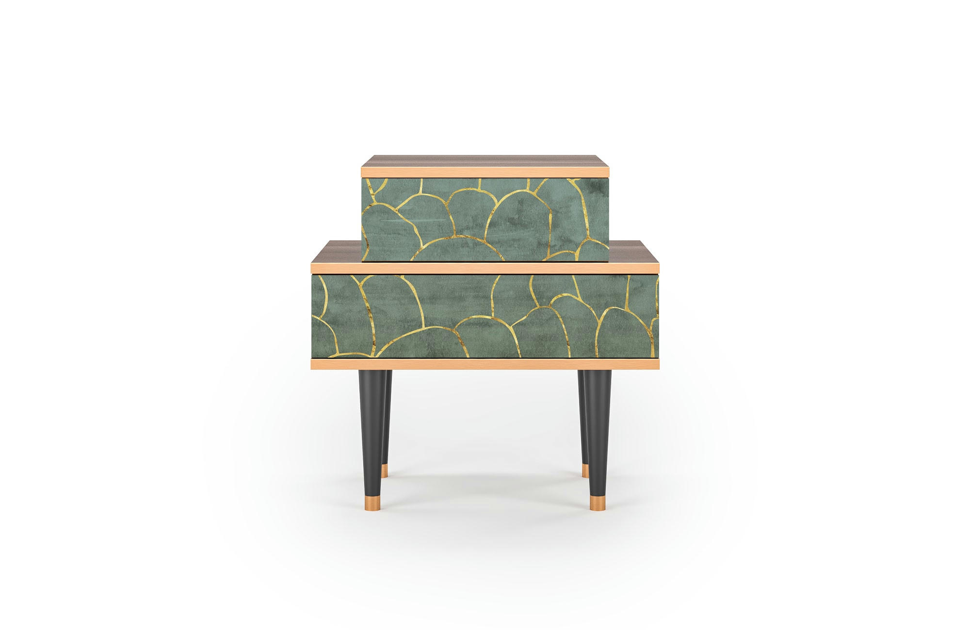 MAGNIFICENT WATER LILY - Table de chevet bleu-vert 2 tiroirs L 58 cm
